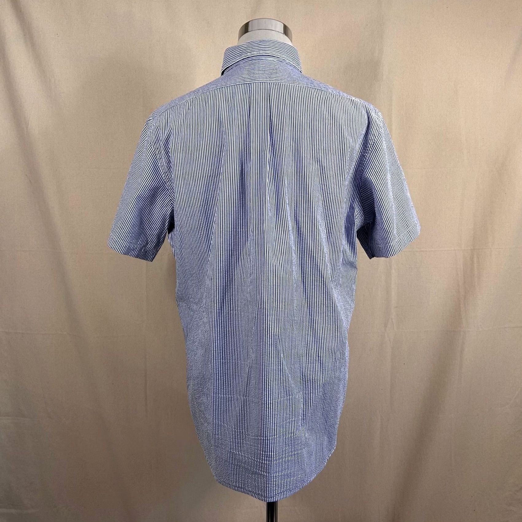 Polo Ralph Lauren Ralph Lauren Mens XL Blue White Striped Seersucker Cotton Button Down Shirt Size US XL / EU 56 / 4 - 4 Thumbnail
