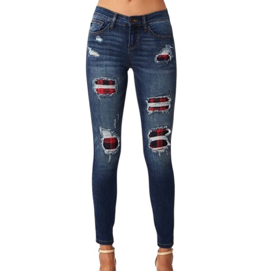 Judy Blue Judy Blue red buffalo check patched distressed jeans Size 28" / US 6 / IT 42 - 1 Thumbnail
