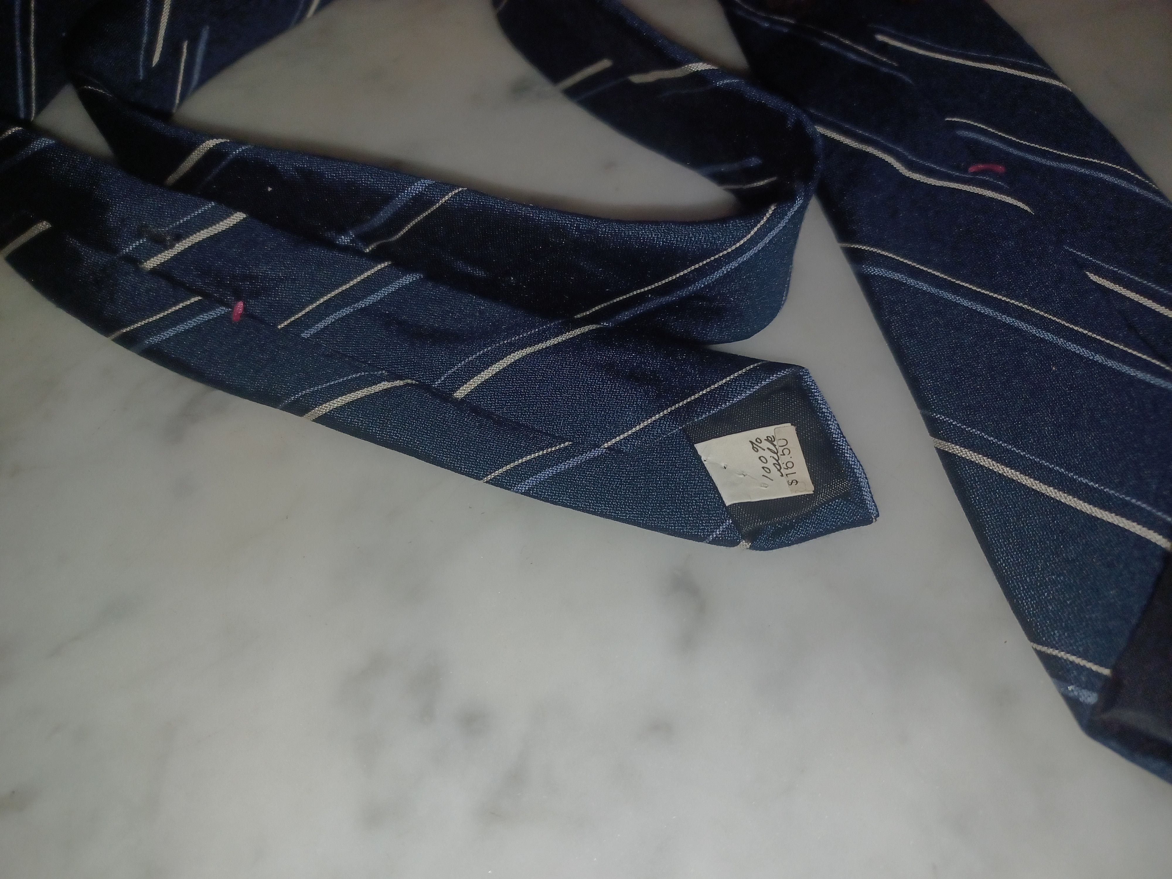 Oscar De La Renta Oscar de la Renta Men's 100% Silk Tie Navy Striped Size ONE SIZE - 3 Thumbnail