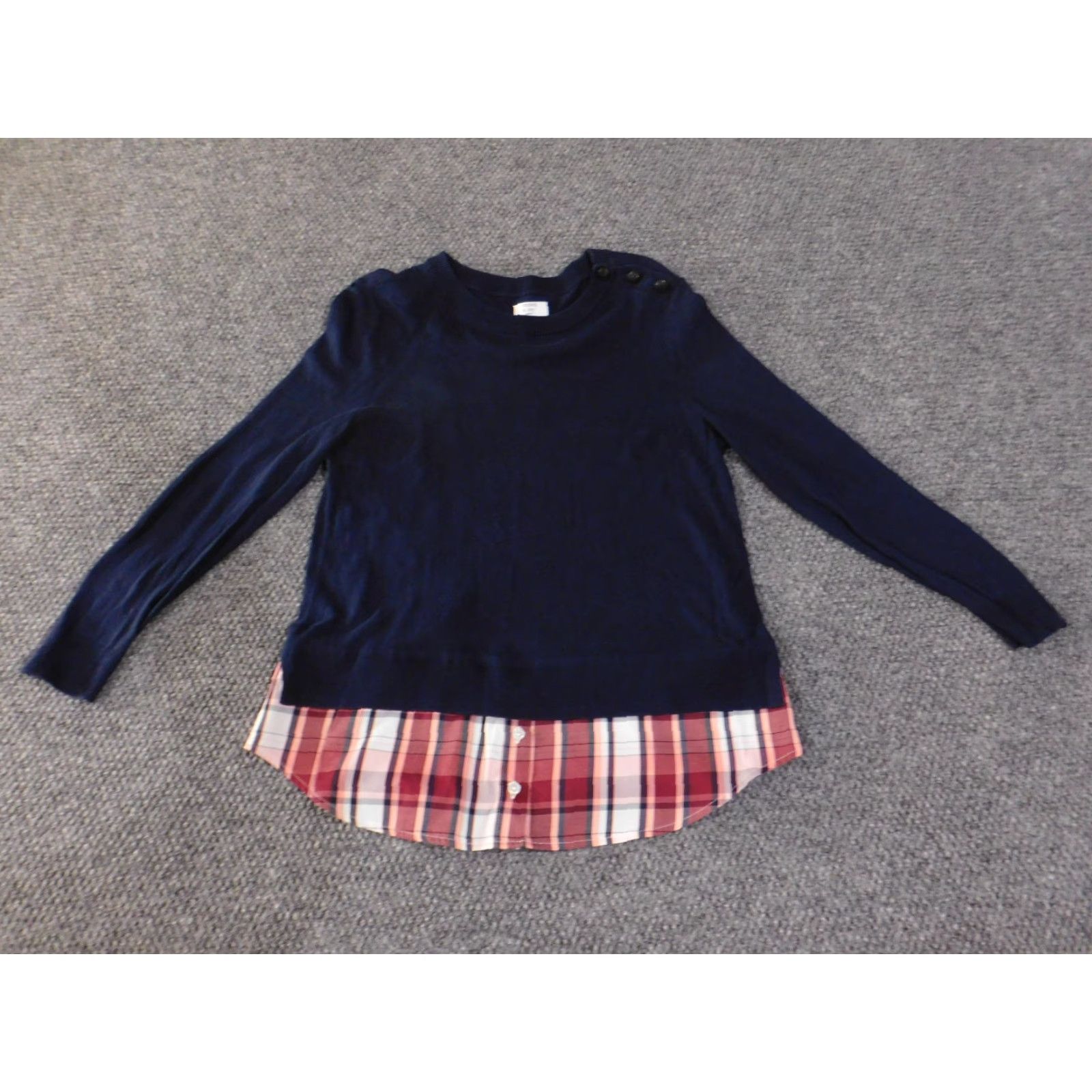 Vintage Crown & Ivy Sweater Womens Petite Medium Navy Plaid Cable-Knit Crew Neck Raglan Sleeve Casual Pullover Beaded Accents Winter Fall Spring Size M / US 6-8 / IT 42-44 - 2 Thumbnail