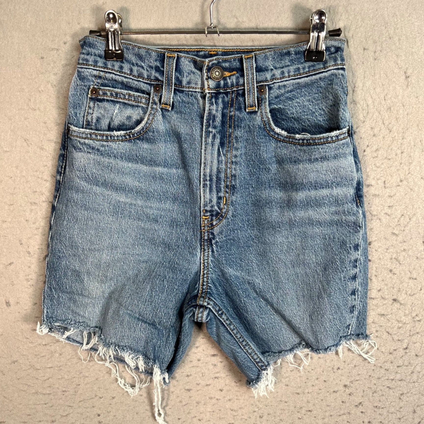 Levi's VINTAGE Levi's Womens 70s High Flare Denim Shorts Raw Hem 24 Blue 5-Pocket Design Adult Womens Shorts Womens Size 42" / US 20 - 2 Thumbnail