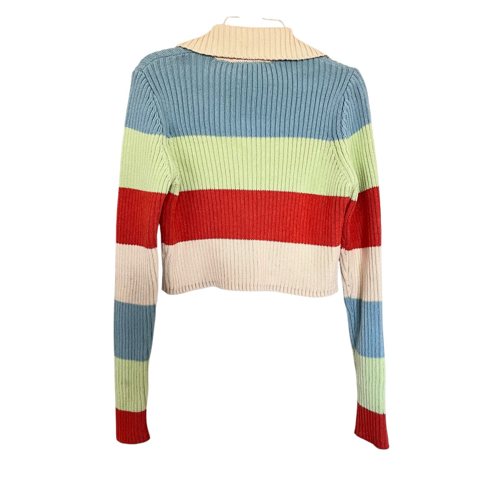 Zara Zara Colorblock Striped Ribbed Knit Cropped Cardigan Sweater Size S / US 4 / IT 40 - 4 Thumbnail