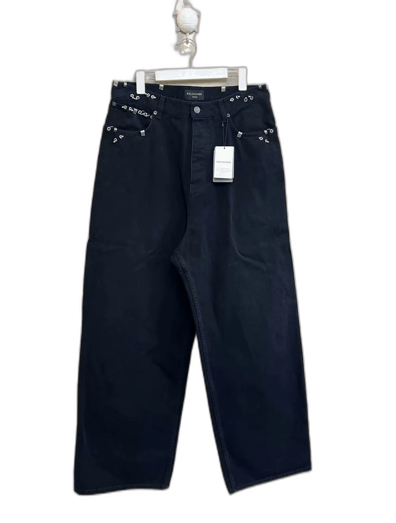 Balenciaga BALENCIAGA Black Metal Pierced Full Logo Jeans M Waist 4 Size US 31 - 1 Thumbnail