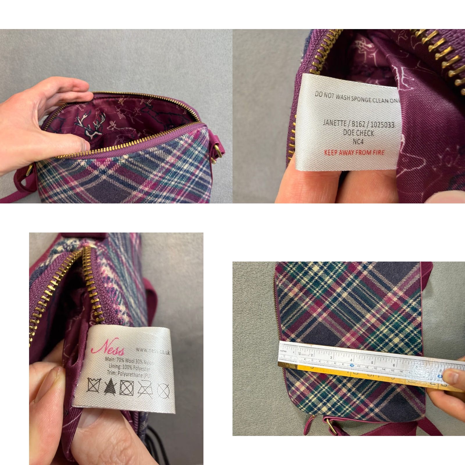 Vintage NESS Wool Blend Shoulder Bag Purple Women Size ONE SIZE - 8 Thumbnail