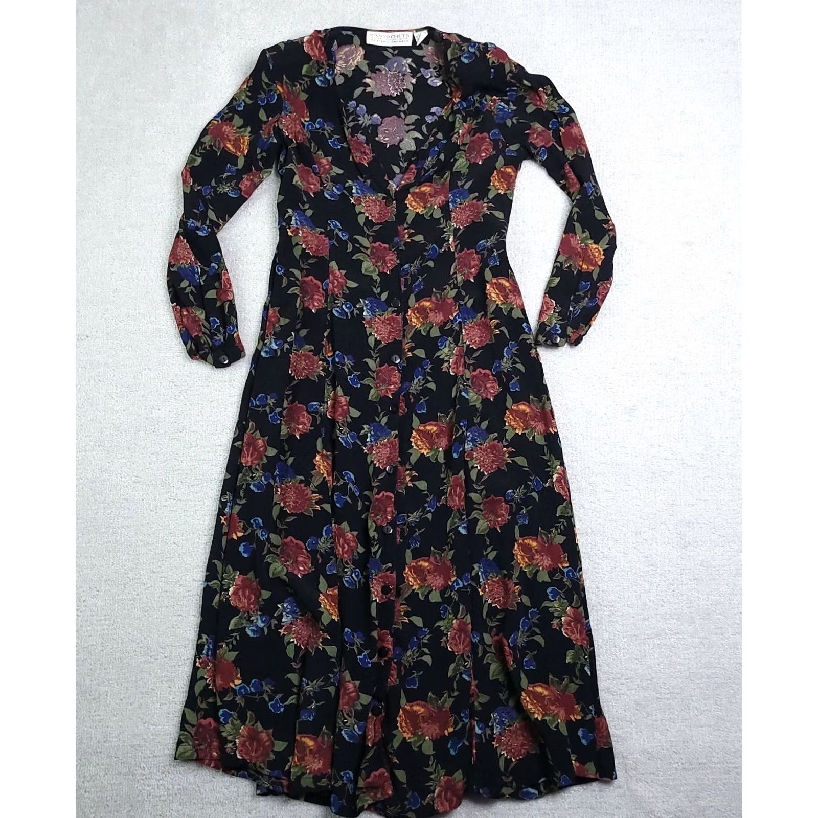Vintage Vtg Passports Pier 1 Imports Dress Women's Small Floral Removable Shoulder Pads Maxi Hollow? Size S / US 4 / IT 40 - 2 Thumbnail
