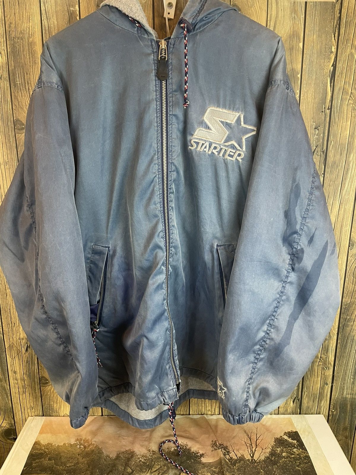 image of Nfl x Starter Vintage Starter Hoodie Jacket in Blue, Men's (Size Large)