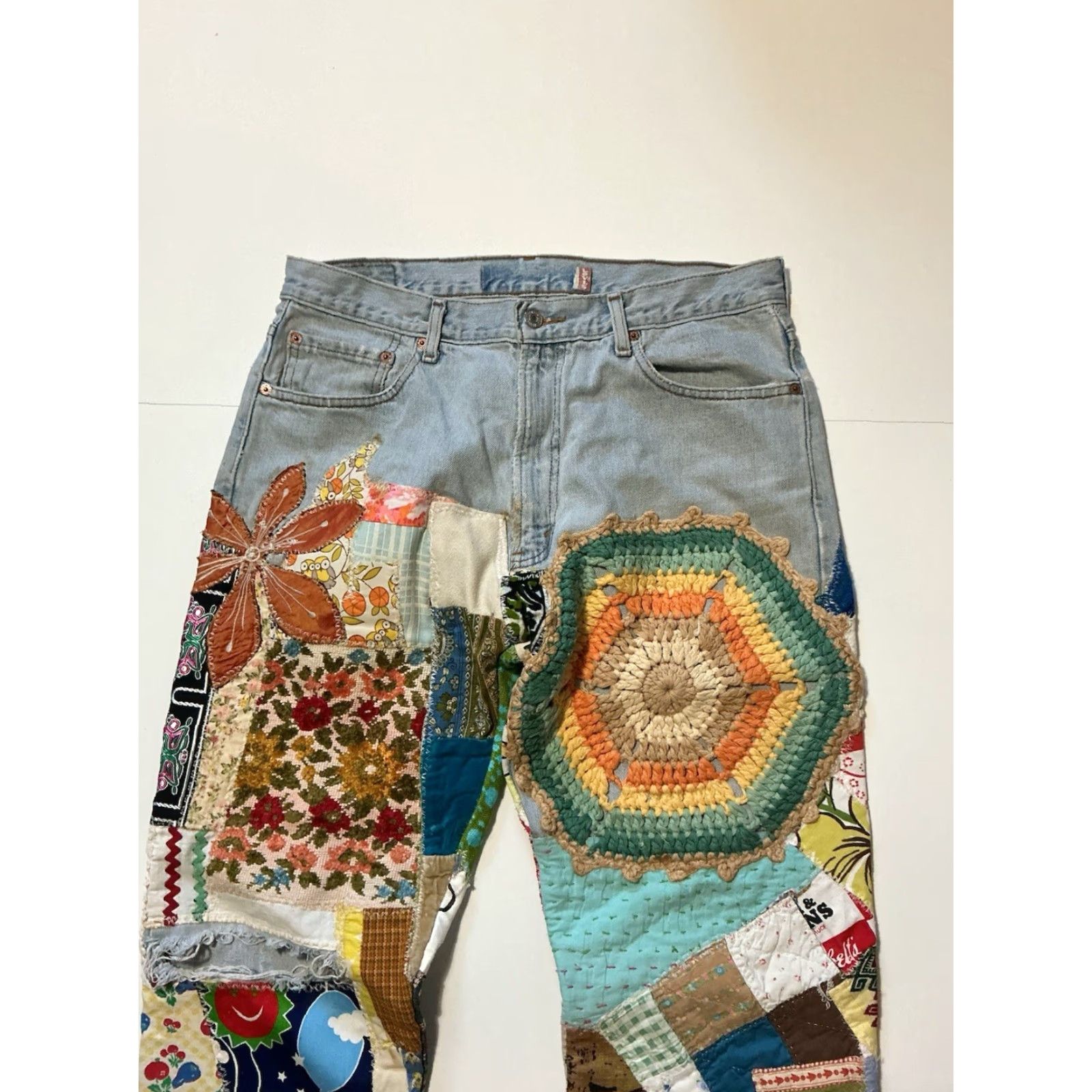 Levi's Vintage Levi’s OOAK Patchwork Reworked Upcycle 1 Of 1 Hippie Custom Denim Jeans Size US 34 / EU 50 - 3 Thumbnail