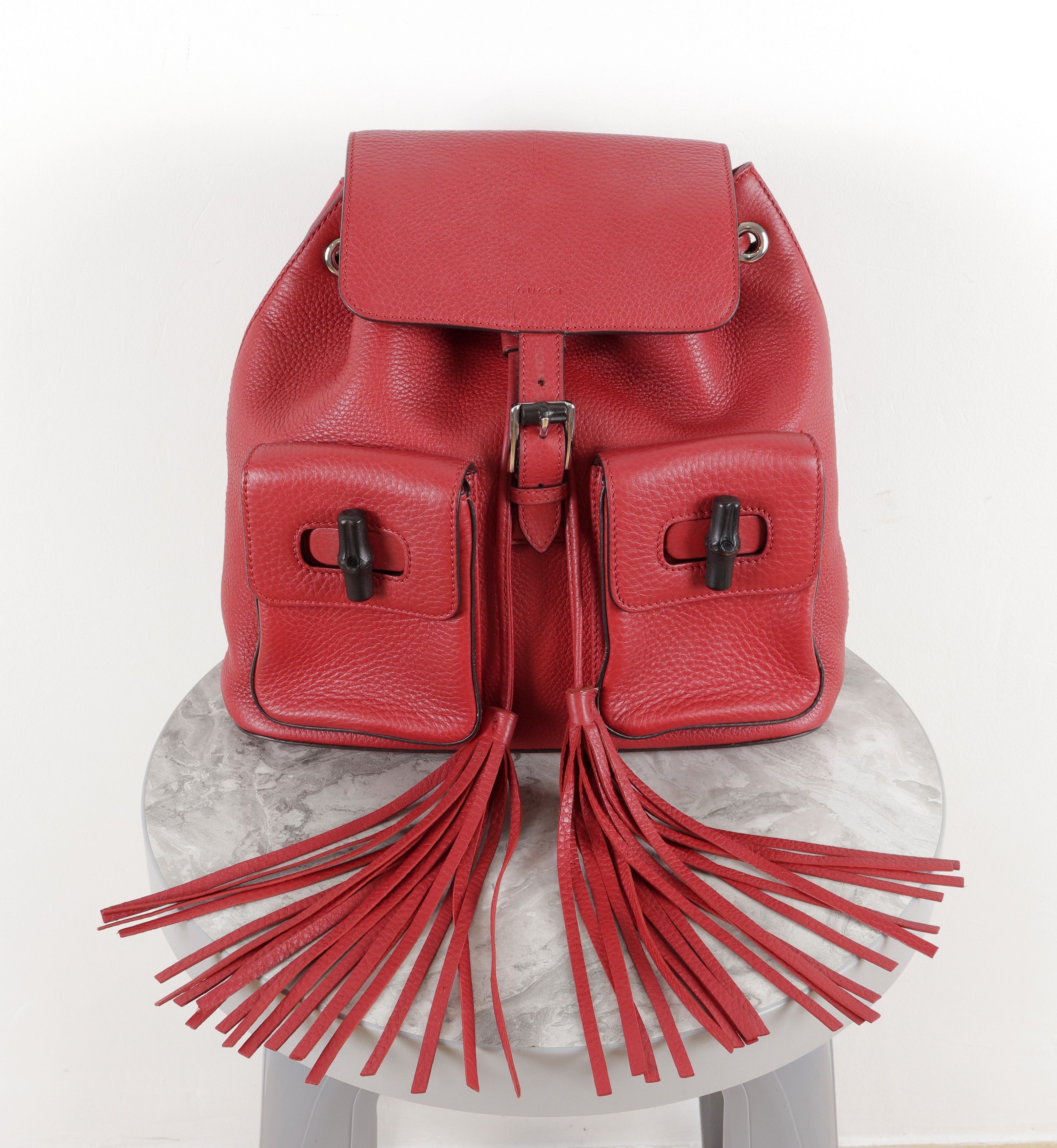 Gucci GUCCI Bamboo Tassel Leather Red Backpack Medium Size ONE SIZE - 13 Thumbnail