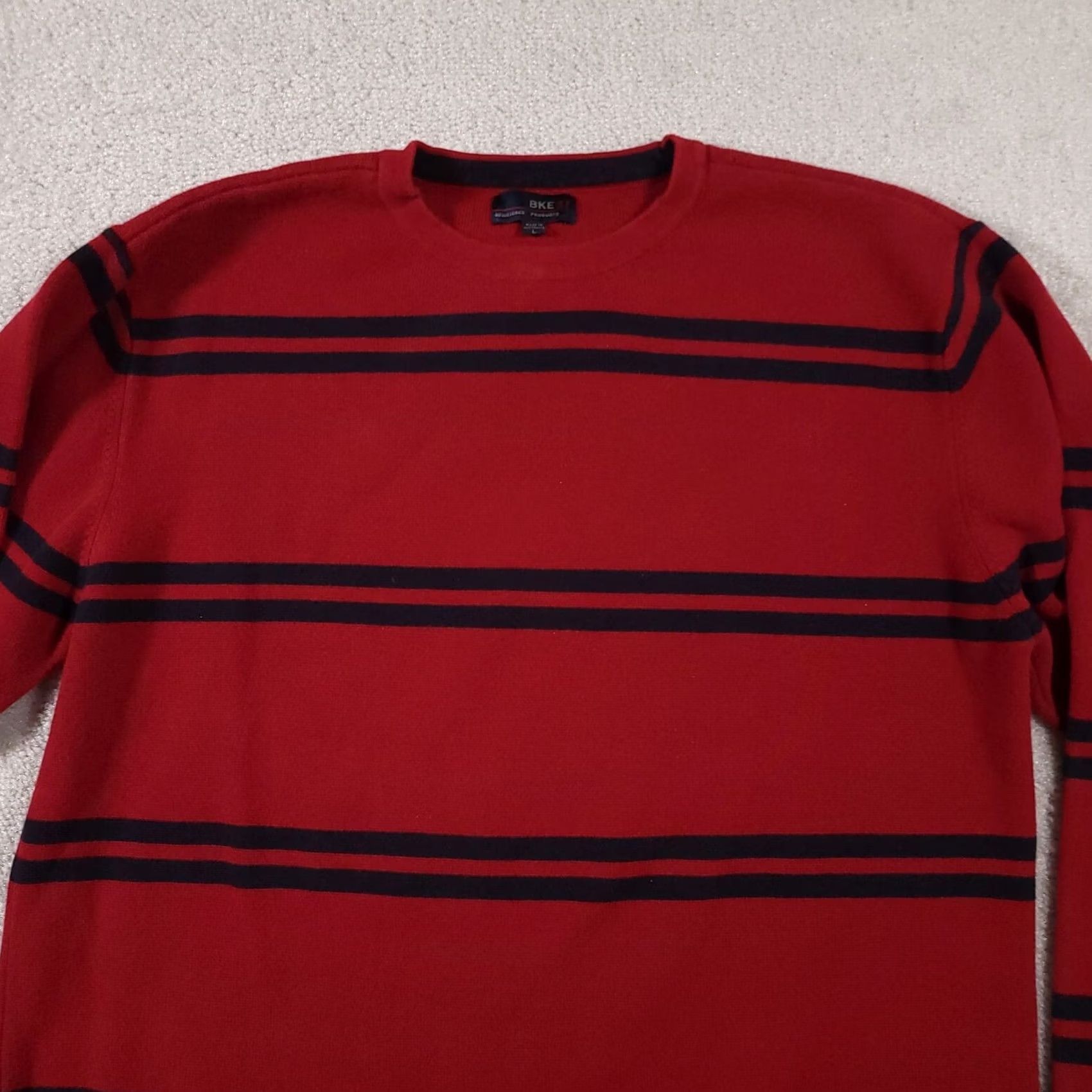 Vintage VINTAGE Buckle BKE 67 Mens Large Red Striped Pullover Sweater Crew Neck Knit Size US L / EU 52-54 / 3 - 3 Thumbnail