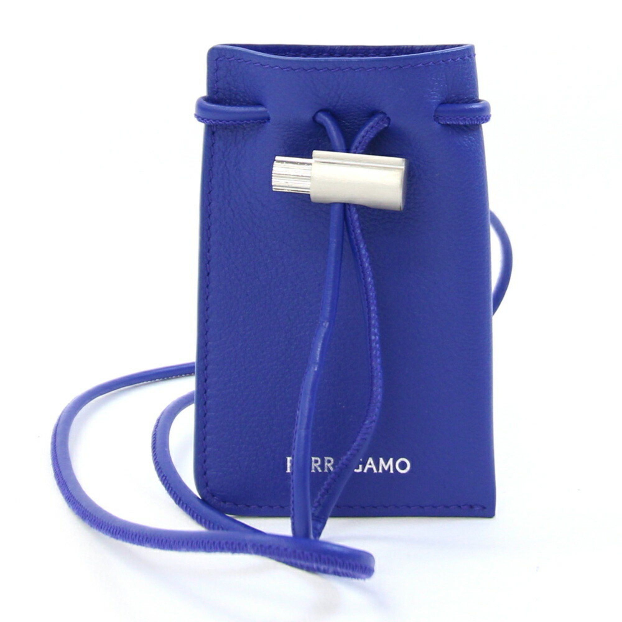 Salvatore Ferragamo Salvatore Ferragamo neck pouch, blue leather pouch with strap, all leather, women's Size ONE SIZE - 1 Thumbnail