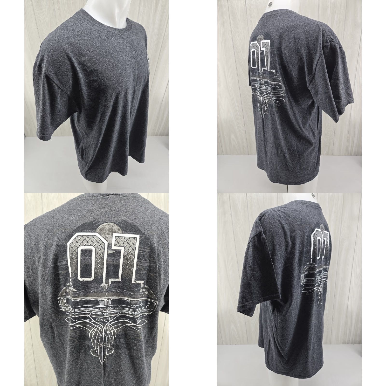Fruit Of The Loom Cooters Garage Nashville Charger 01 Pinstripe Gray Graphic T-Shirt XL Shirt Mens Gray Graphic Moon Vintage No Size US XL / EU 56 / 4 - 8 Thumbnail