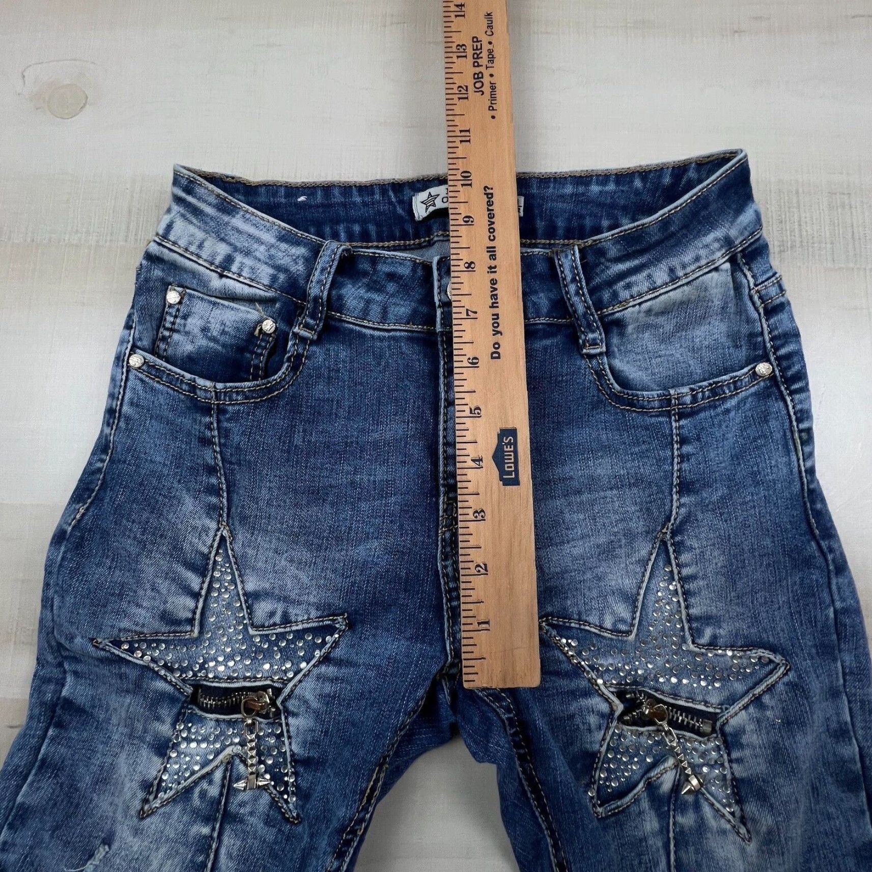 Vintage Denim Original Womens Skinny Jeans Blue Medium 25" Waist Stretch Star Embellishment Size 32" / US 10 / IT 46 - 7 Thumbnail