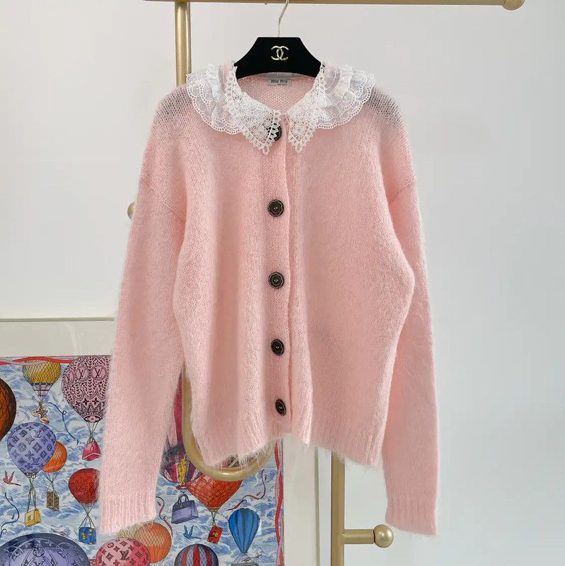 Miu Miu Pink Wool Long Cardigan with Collar 0089