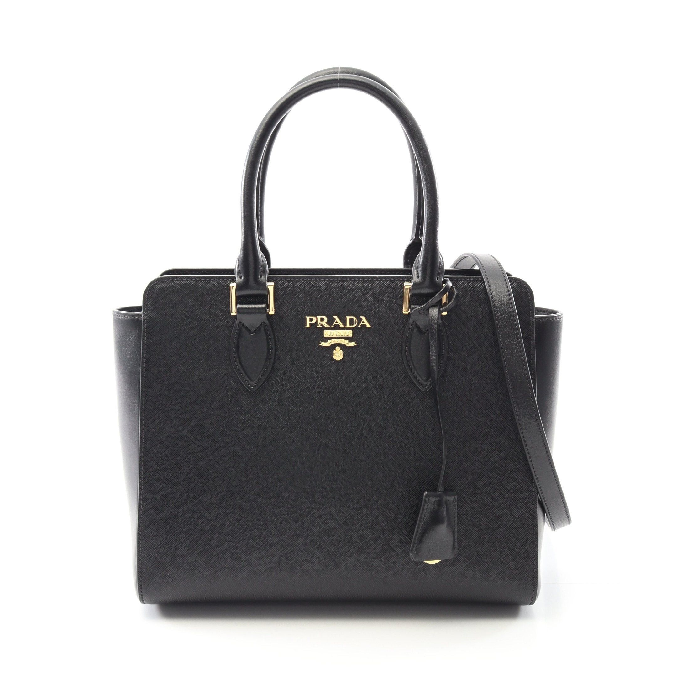 Prada Prada Saffiano+Soft Calf Handbag Leather Black Size ONE SIZE - 1 Thumbnail