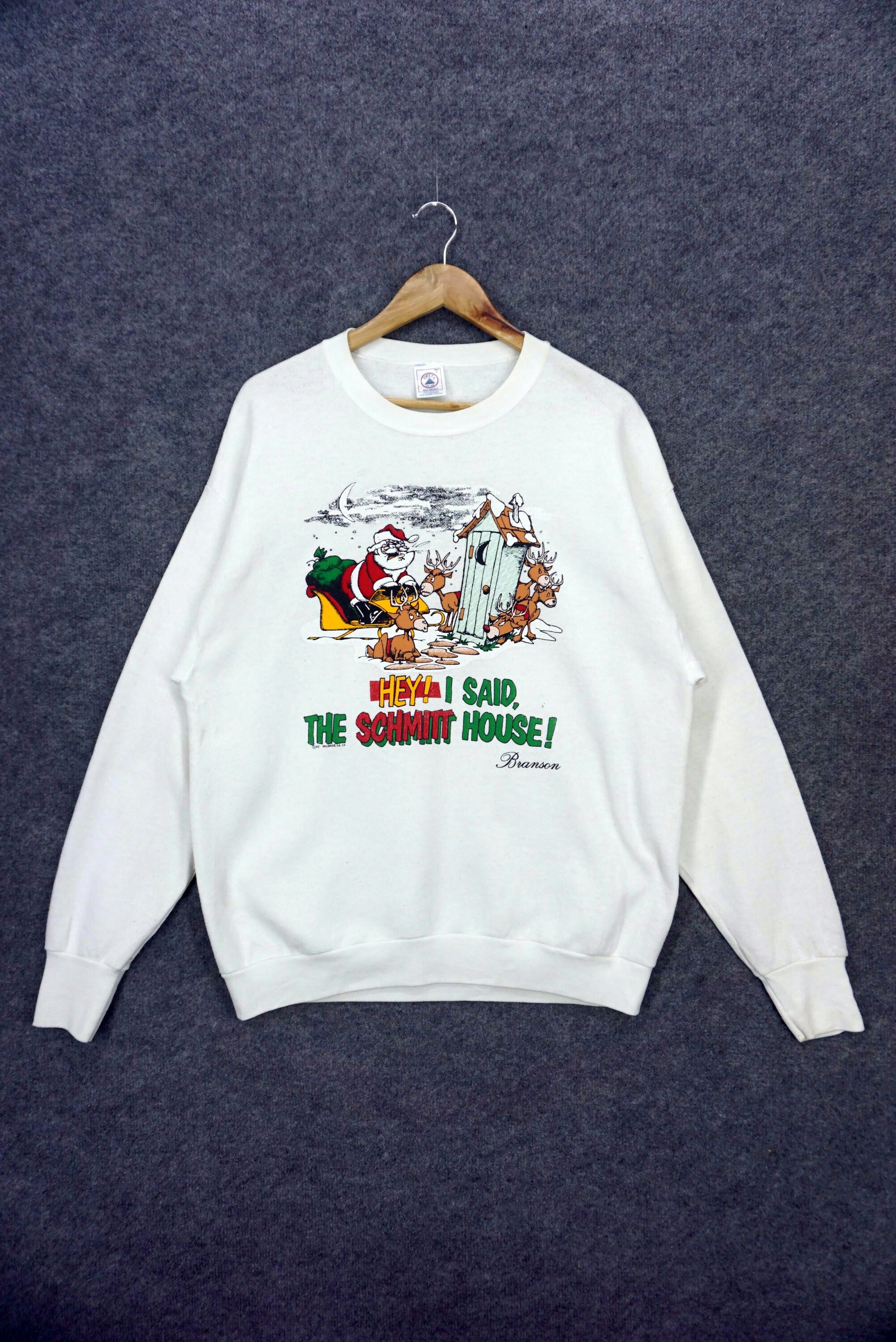image of Santa Ugly Sweatshirt The Schmitt House Delta Mid Weight in White, Men's (Size Large)