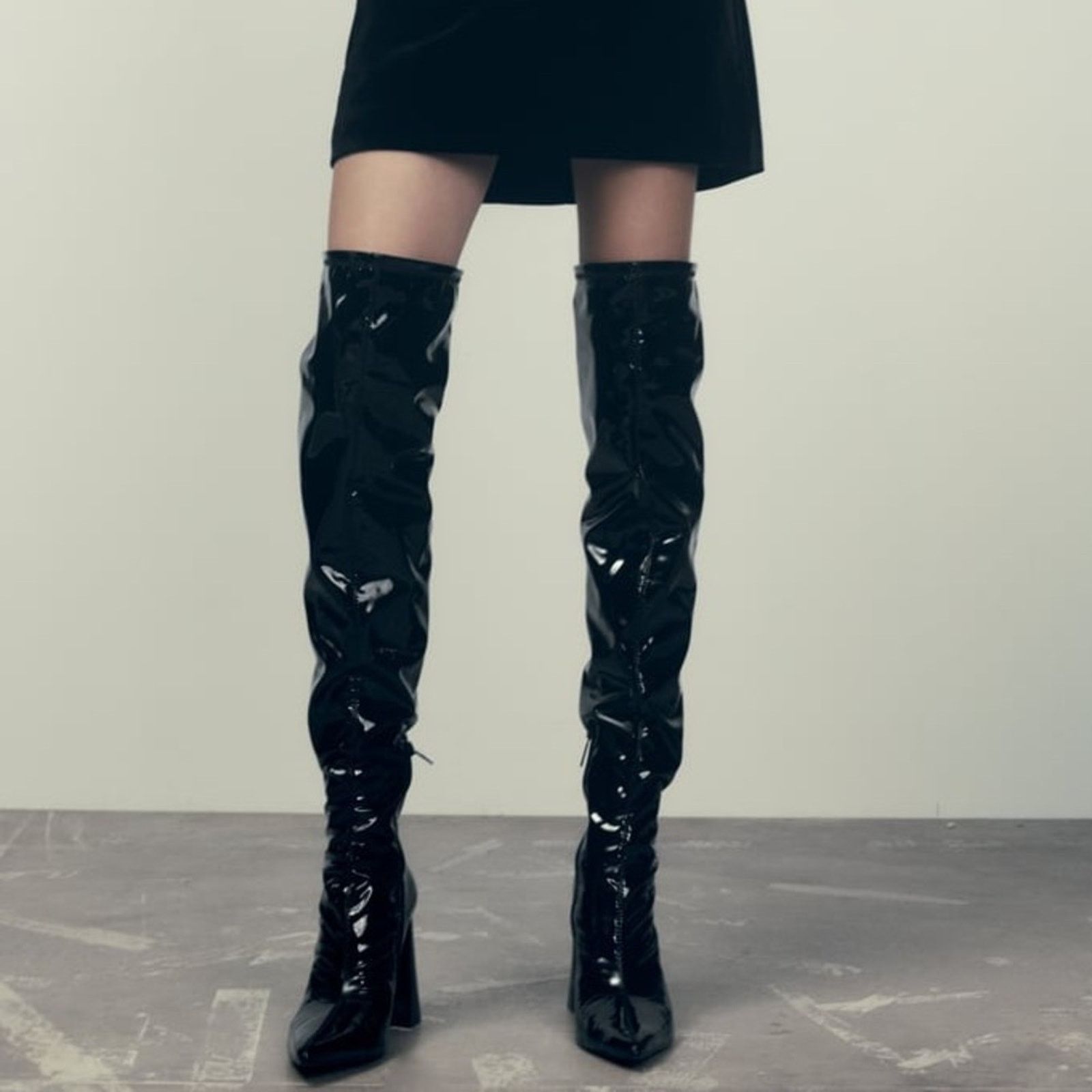 Zara ZARA HIGH HEEL OVER THE KNEE BOOTS BLACK Size US 6.5 / IT 36.5 - 4 Thumbnail