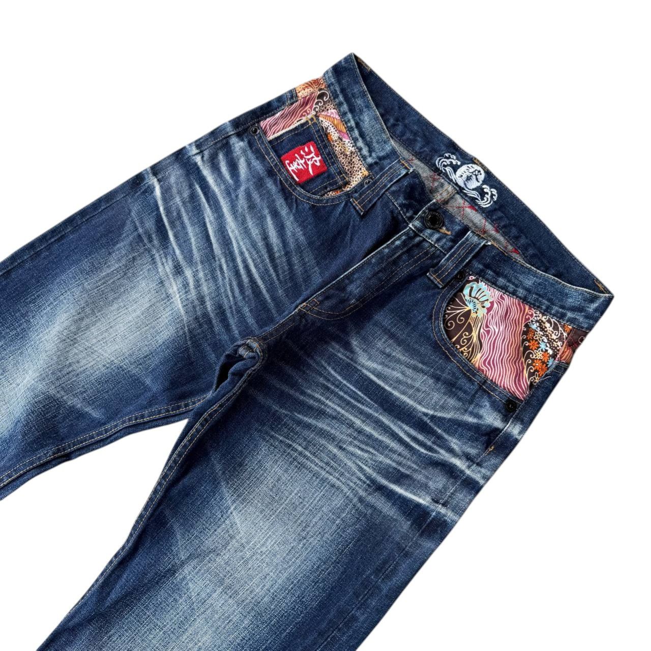 Japanese Brand RARE Namitatsu Redline Denim Ankle Cut-"Dokuro" Skull Tattoo Size US 30 / EU 46 - 6 Thumbnail