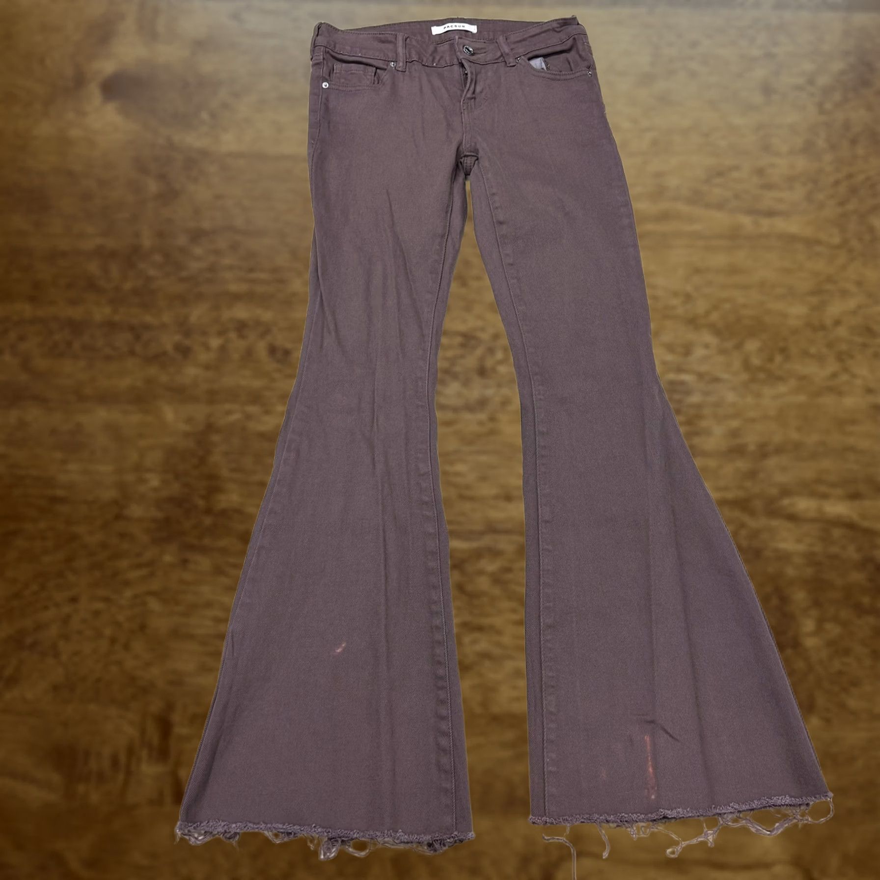 Pacsun PacSun Womens Slim Flare Jeans 23 Medium Wash Brown Distressed Fringe Denim Size 40" / US 18 - 1 Thumbnail