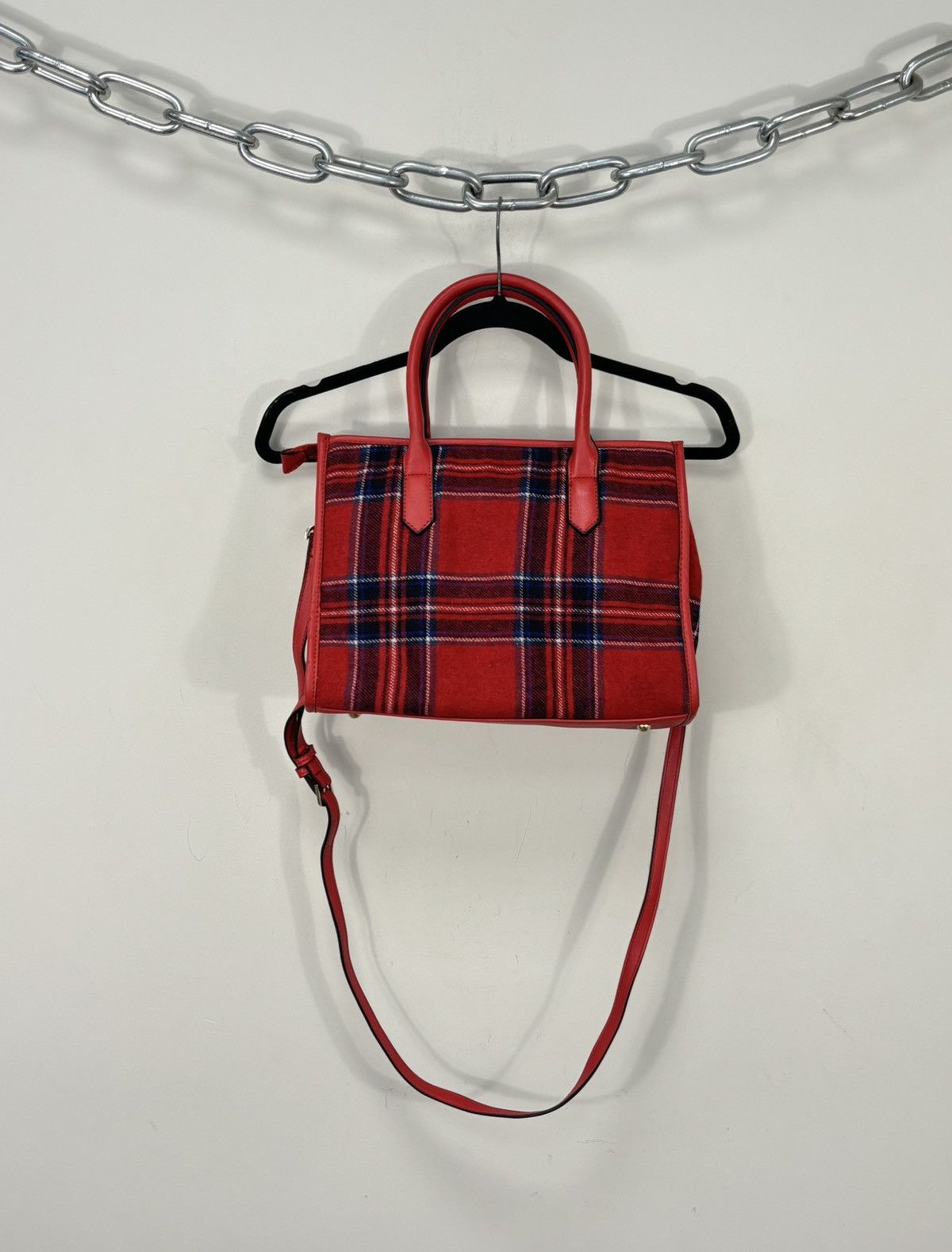 Mario Valentino Mario Valentino Red Plaid Top Handle Satchel Tote Bag Size ONE SIZE - 3 Thumbnail