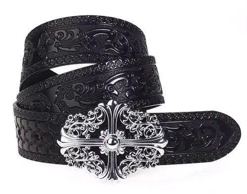 Other Retro black carved leather belt Size ONE SIZE - 6 Thumbnail