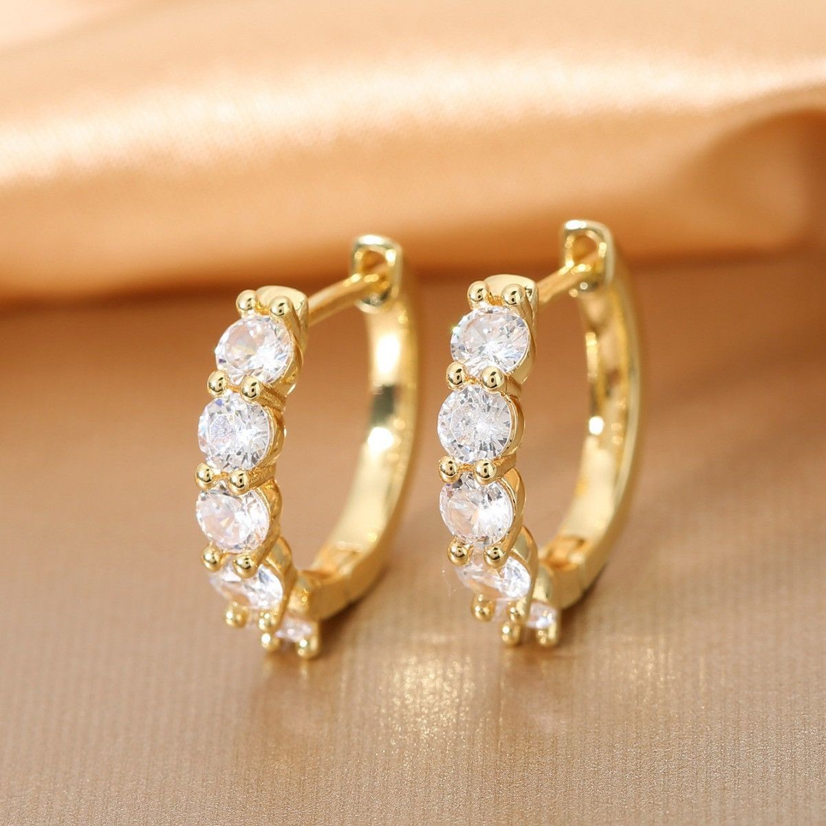 Other CZ Cubic Zirconia Gold Hoop Earrings for Women Size ONE SIZE - 2 Thumbnail