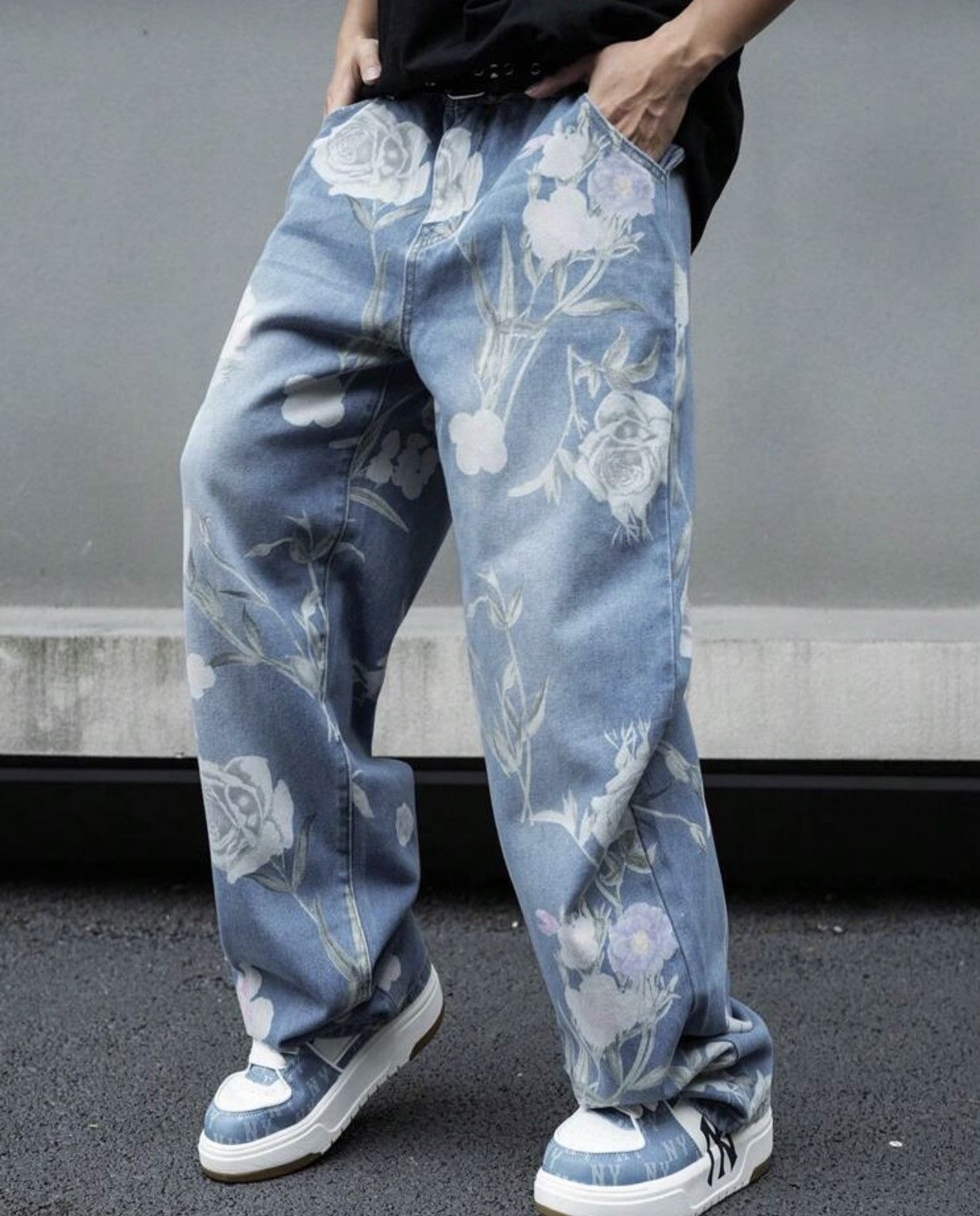 Japanese Brand Mibuki x Hiro Loose Wide Leg Floral Print Jeans Design Pants Size US 31 - 5 Thumbnail