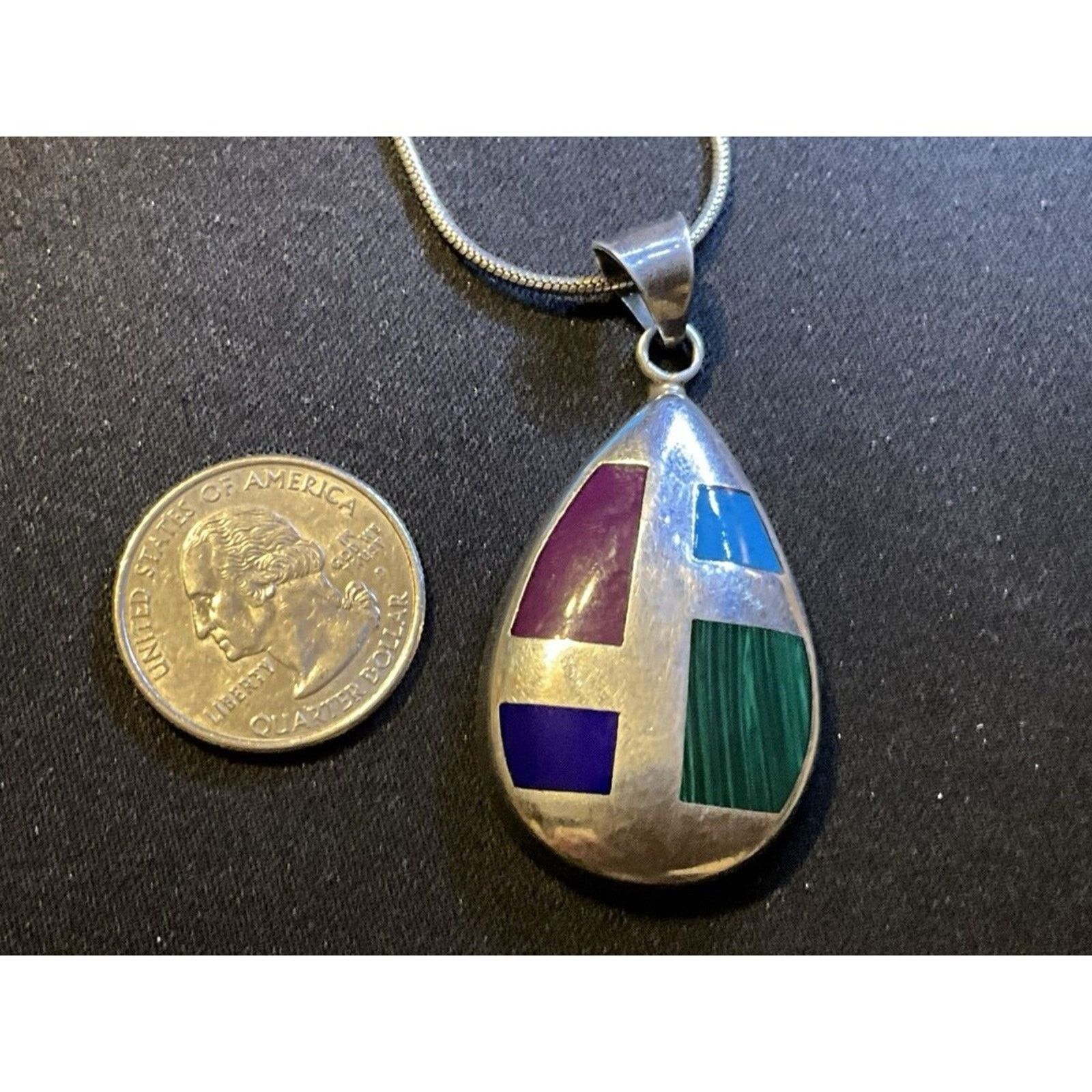 Other 925 Silver Inlay Pendant Mexico Snake Chain 24in 25.7grams Size ONE SIZE - 9 Thumbnail