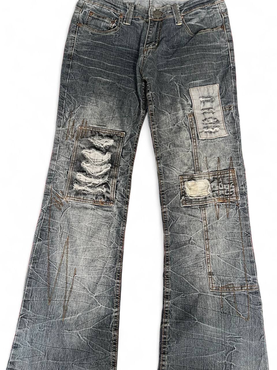 Japanese Brand Flared Aston Jeans distressed thrashed ripped thunder lgb Size US 29 - 2 Thumbnail