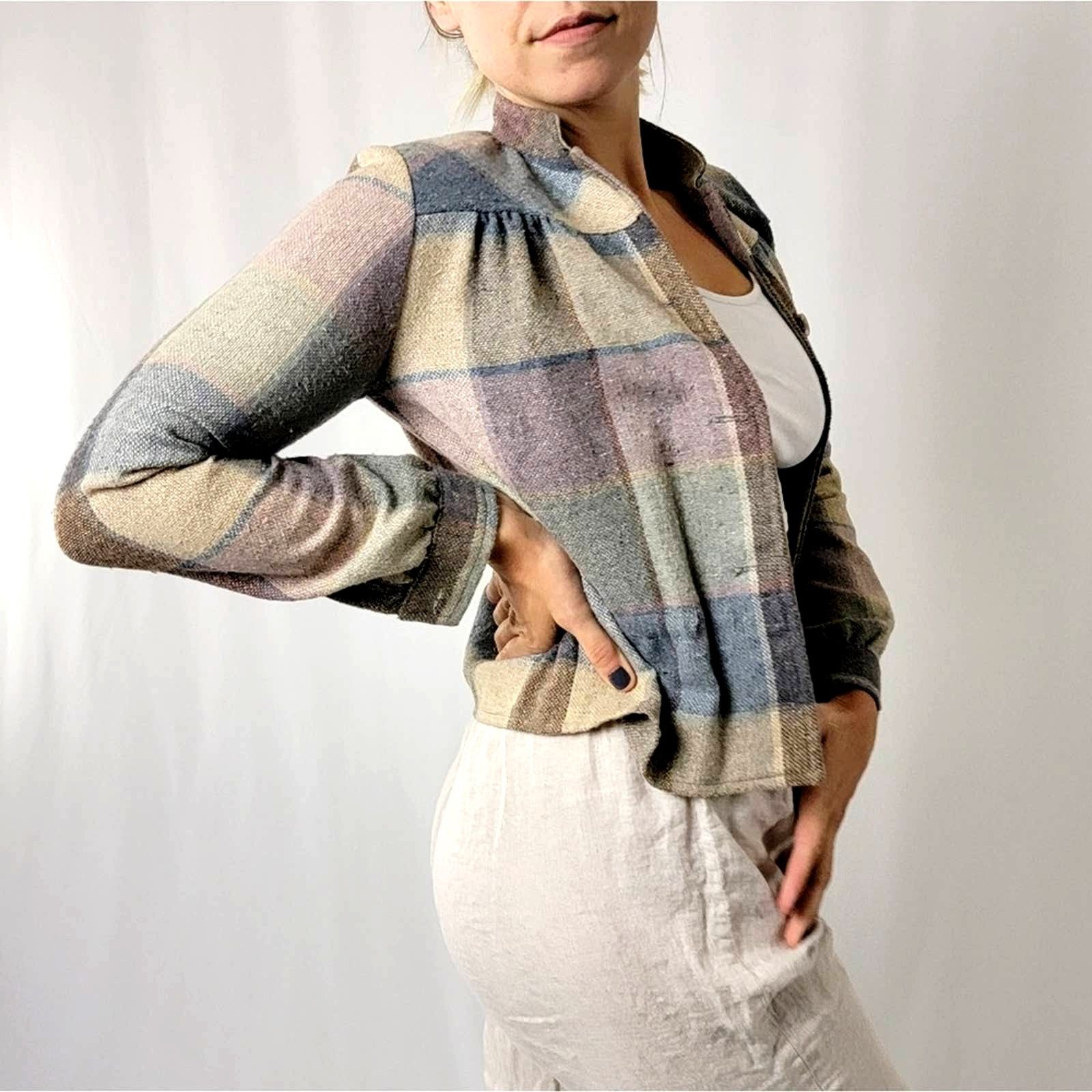 Vintage Vintage 80's Cottage Prairie Wool Pastel Plaid Jacket Size M / US 6-8 / IT 42-44 - 5 Thumbnail