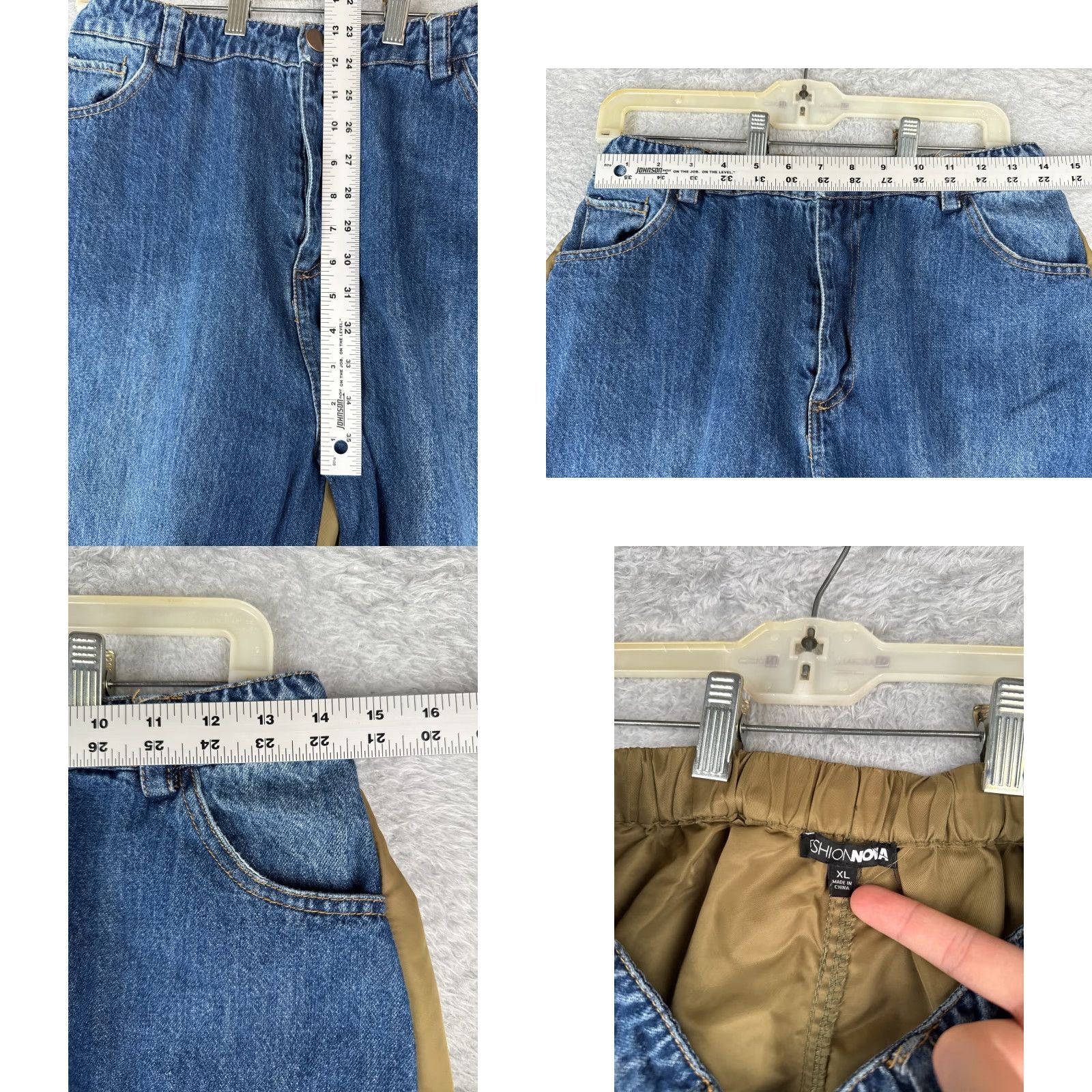 Fashion Nova Fashion Nova Jeans Womens XL Blue Denim 5-Pocket High Rise 30" Regular Distressed Button Zip Size 40" / US 18 - 8 Thumbnail