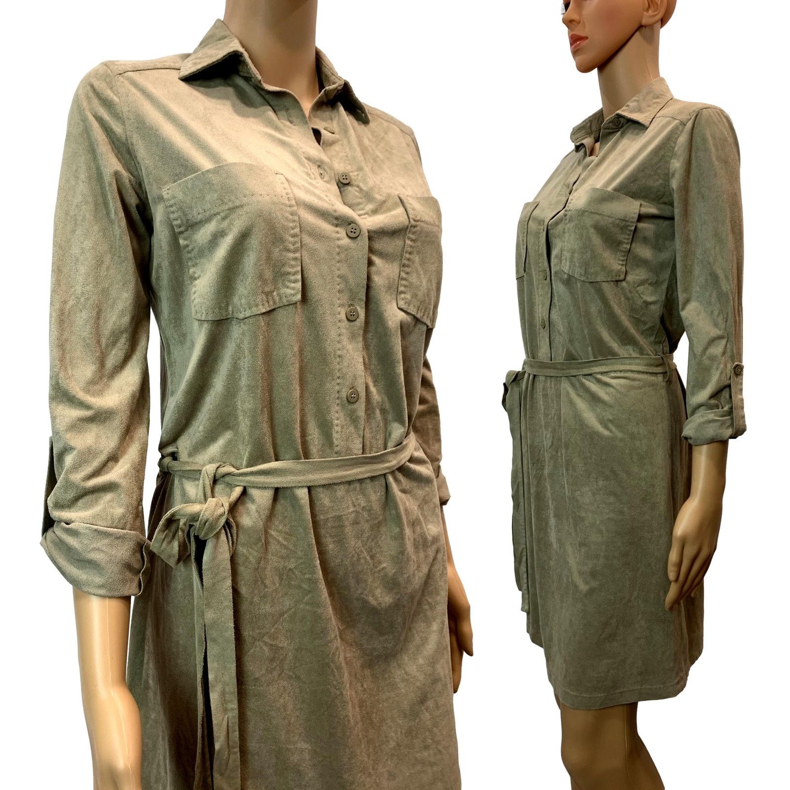 Bcbgmaxazria Y2K Max Studio Soft Ultra Suede Shirt Dress Tie Belt | XS Size XS / US 0-2 / IT 36-38 - 5 Thumbnail
