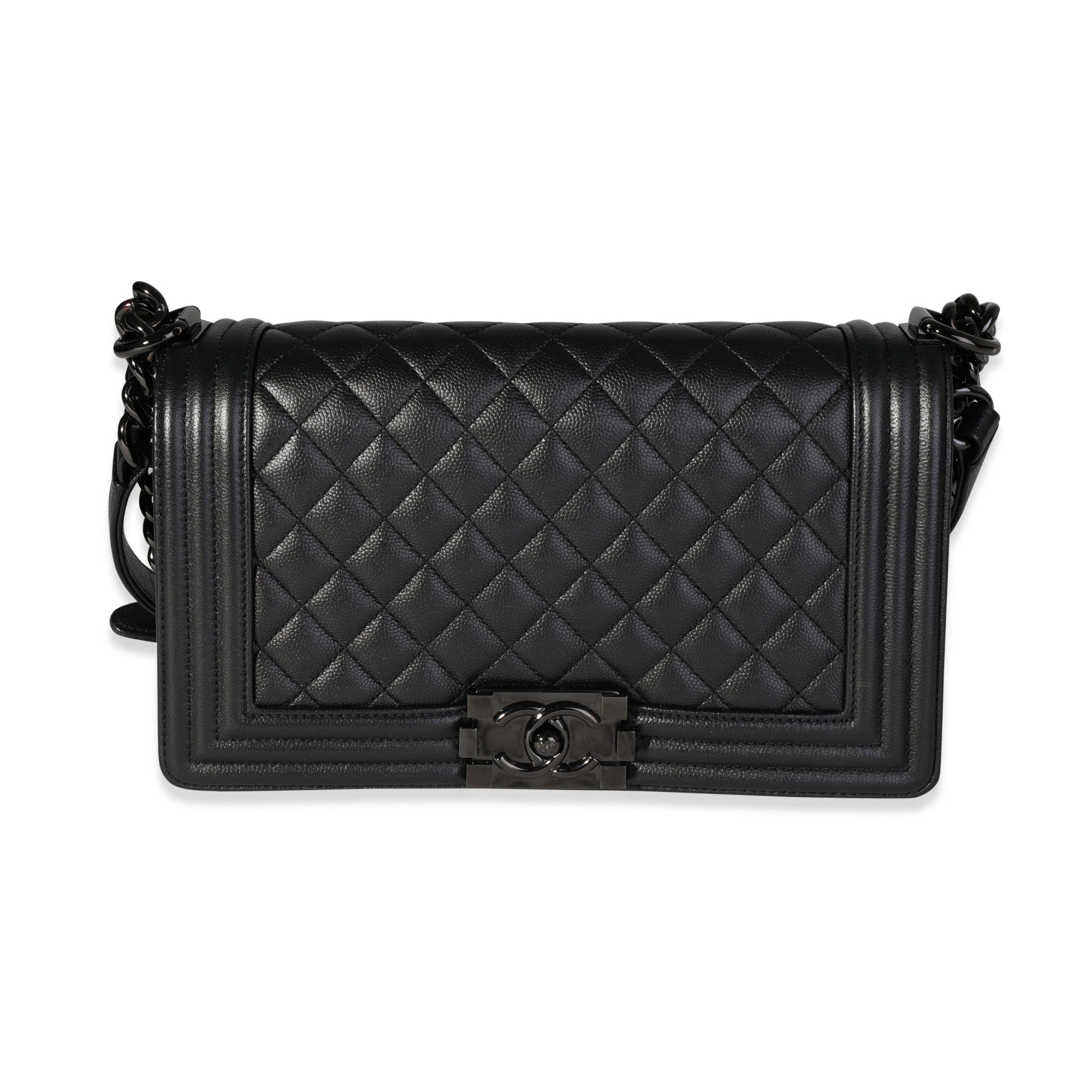image of Chanel So Black Quilted Caviar Old Medium Boy Bag, Women's