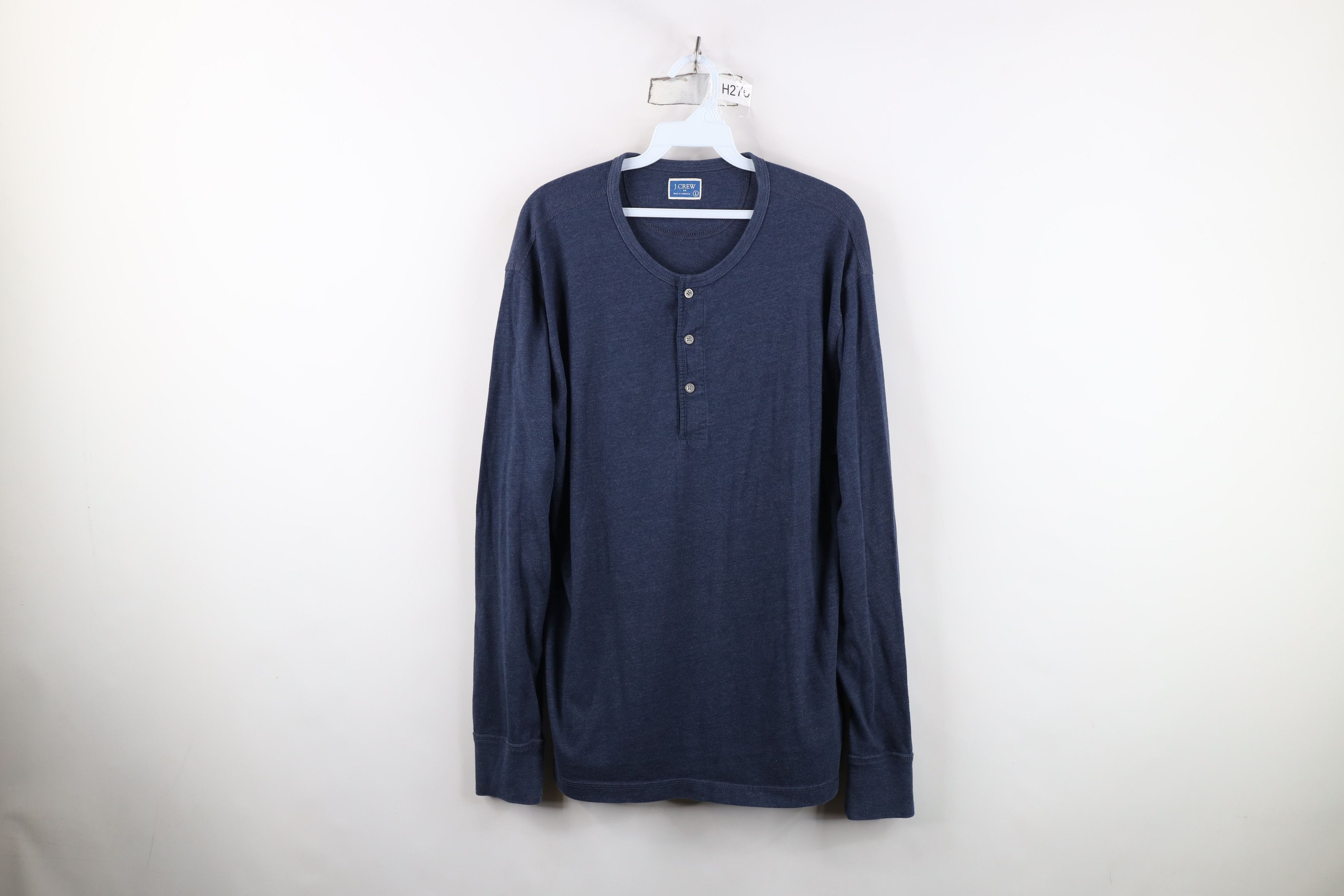 J.Crew J Crew Blank Knit Long Sleeve Henley T-Shirt Blue Cotton Size US L / EU 52-54 / 3 - 1 Thumbnail