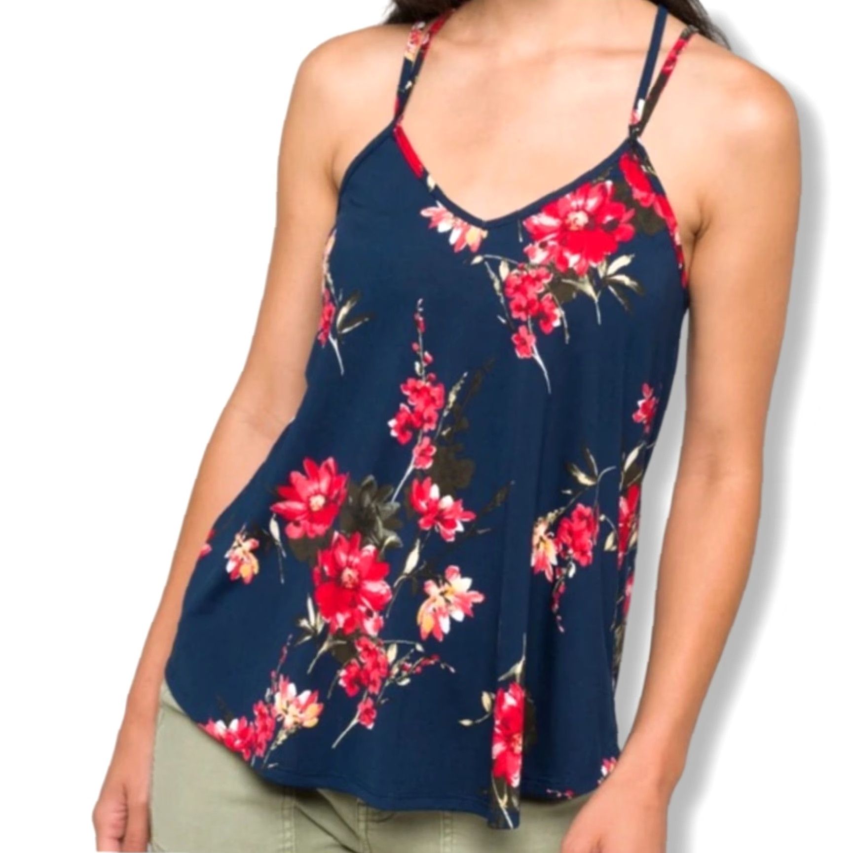 Vintage Papermoon Tank Top Women's 2XL Navy Floral Spaghetti Strap Sleeveless Rayon Camisole Bohemian Summer XS-? Size XXL / US 16-18 / IT 52-54 - 4 Thumbnail