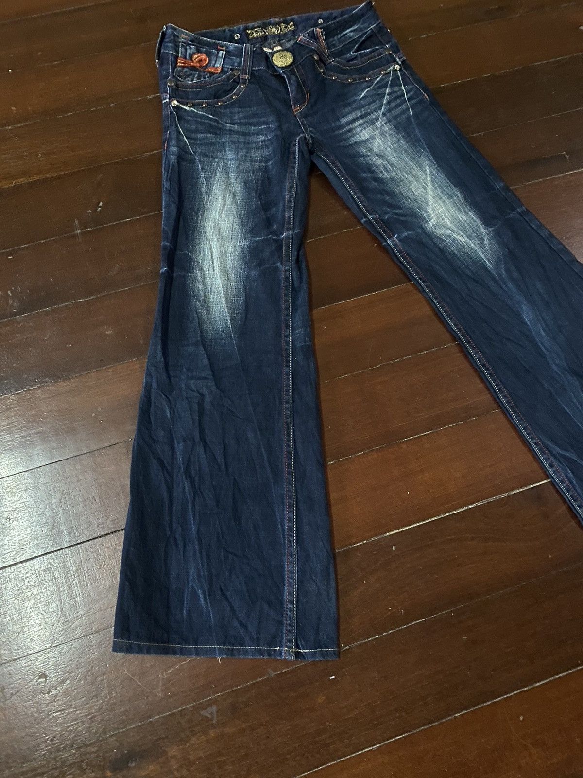 JNCO FIRE 🔥 RIOBERA DENIM FLARE JEANS LOW RISE EMBROIDERED STUDD Size 34" / US 12 / IT 48 - 3 Thumbnail