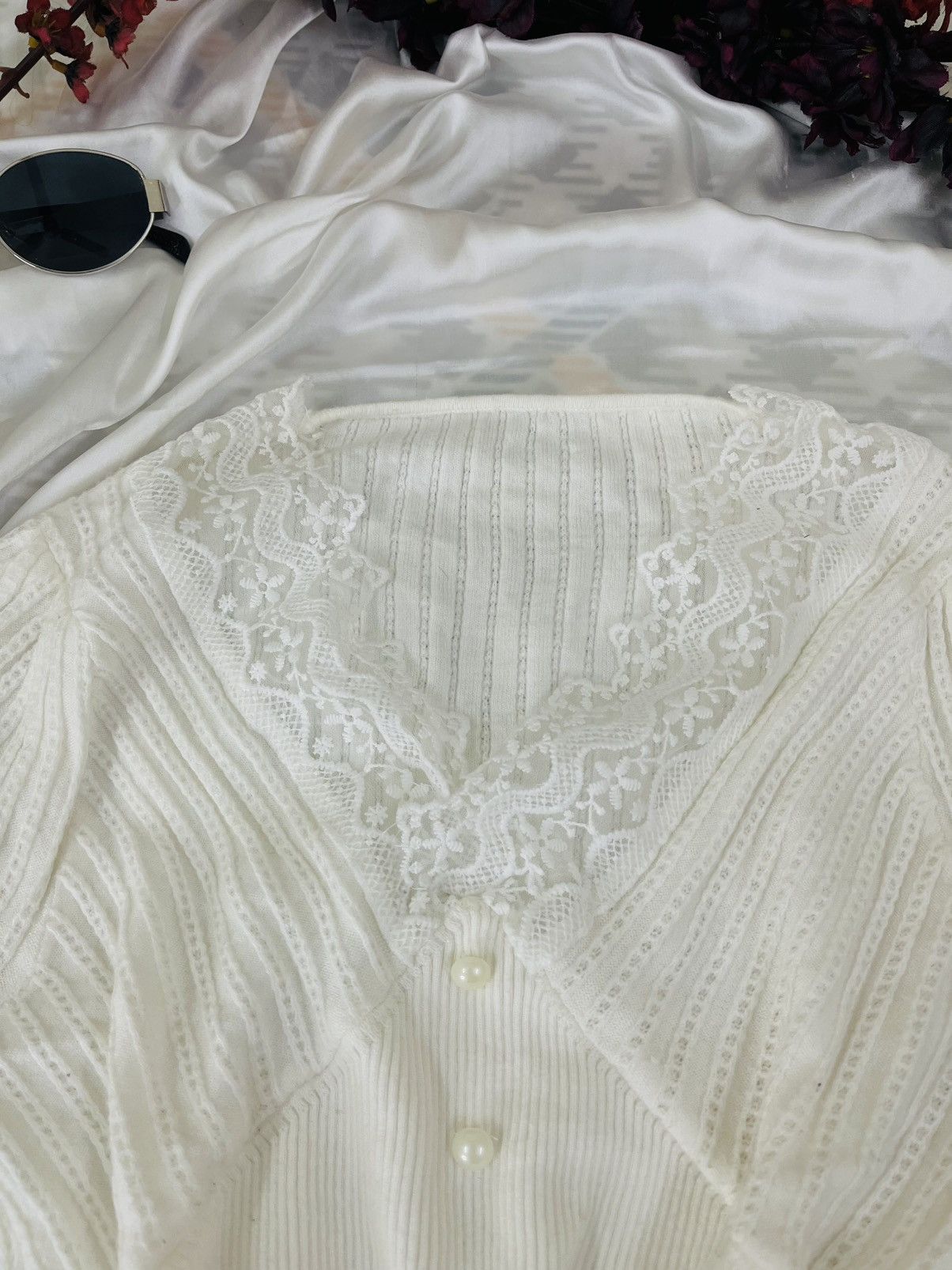 Other Lace Trim Knit Cardigan Size M / US 6-8 / IT 42-44 - 3 Thumbnail