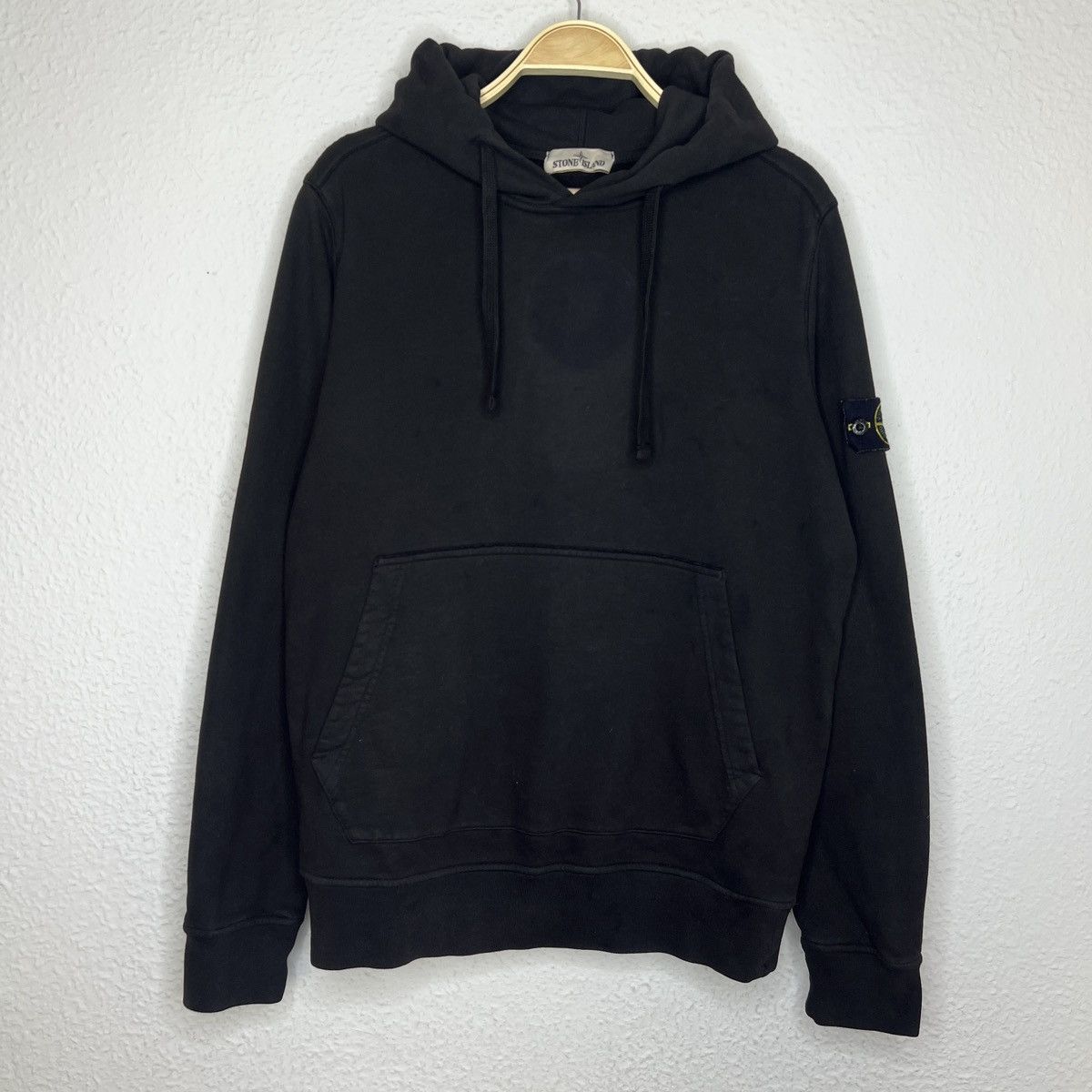 image of Stone Island Hoodie Sweatshirt Hooded Black Patch Logo, Men's (Size Large)