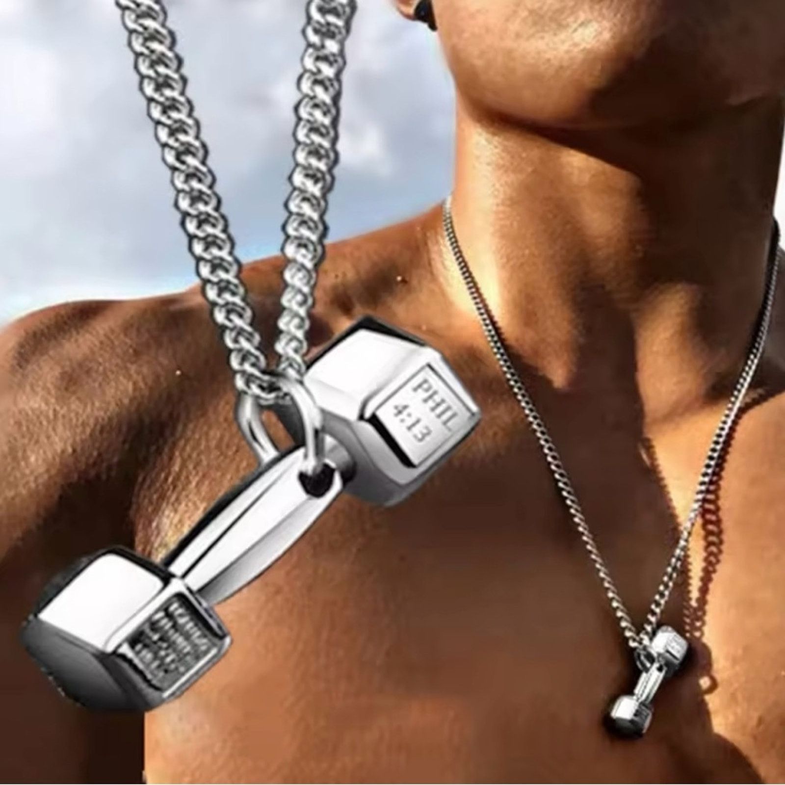 Other Men’s Christian Bible Verse Dumbbell Necklace 24” Size ONE SIZE - 2 Thumbnail
