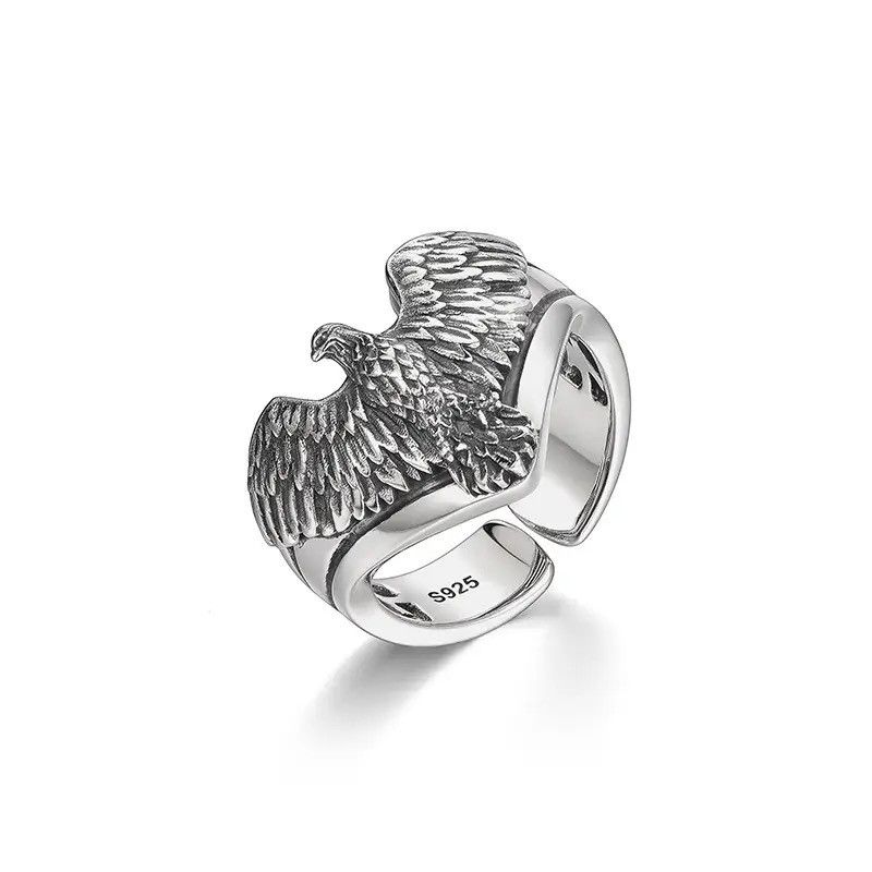 Jewelry × Vintage Silver Personality Ring Finger Unique Eagle Animal Open Ring Size ONE SIZE - 2 Thumbnail