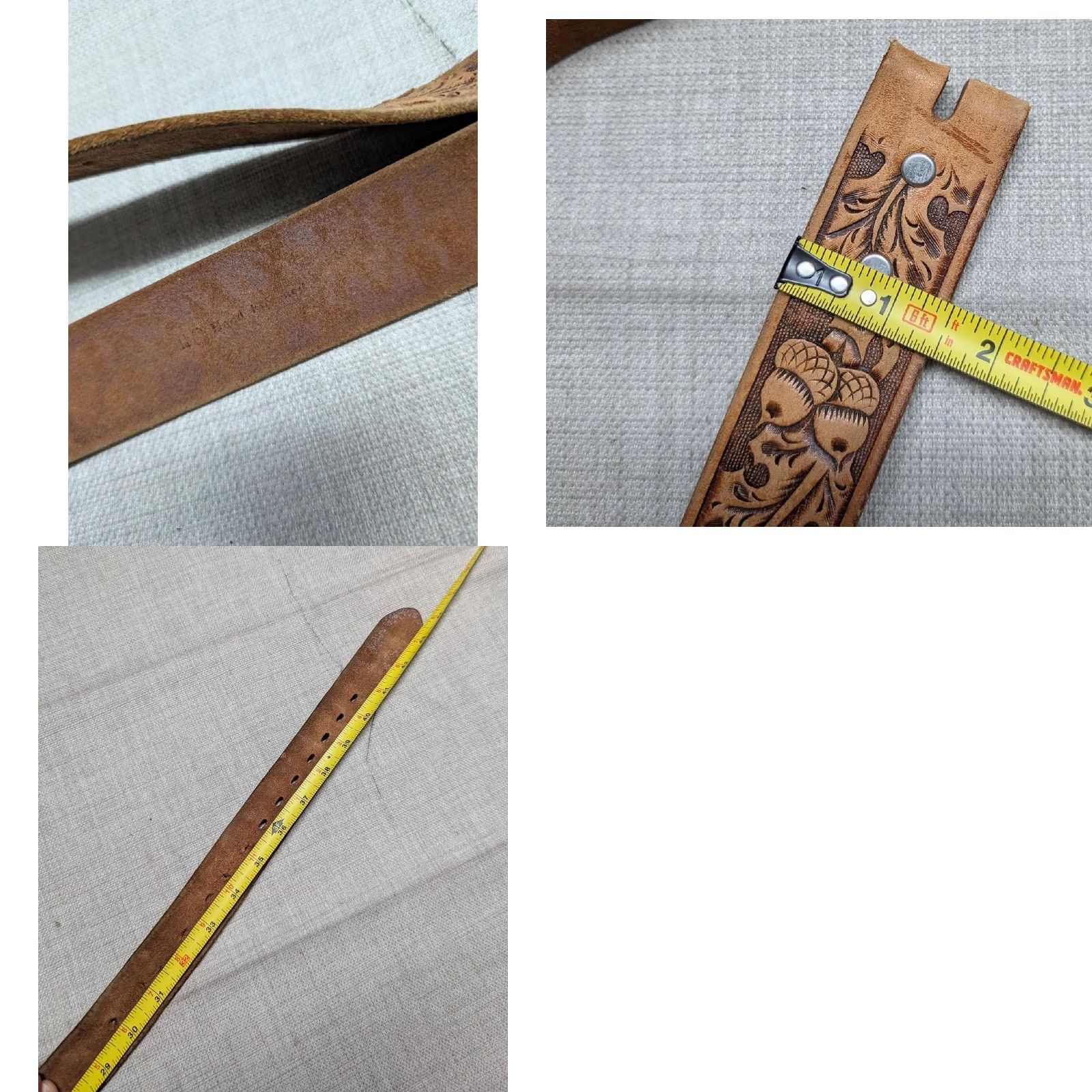 Vintage VINTAGE handcrafted browntooled COWHIDE leather WESTERN belt 38 Regular Men Buckle acorns Size 38 - 9 Thumbnail