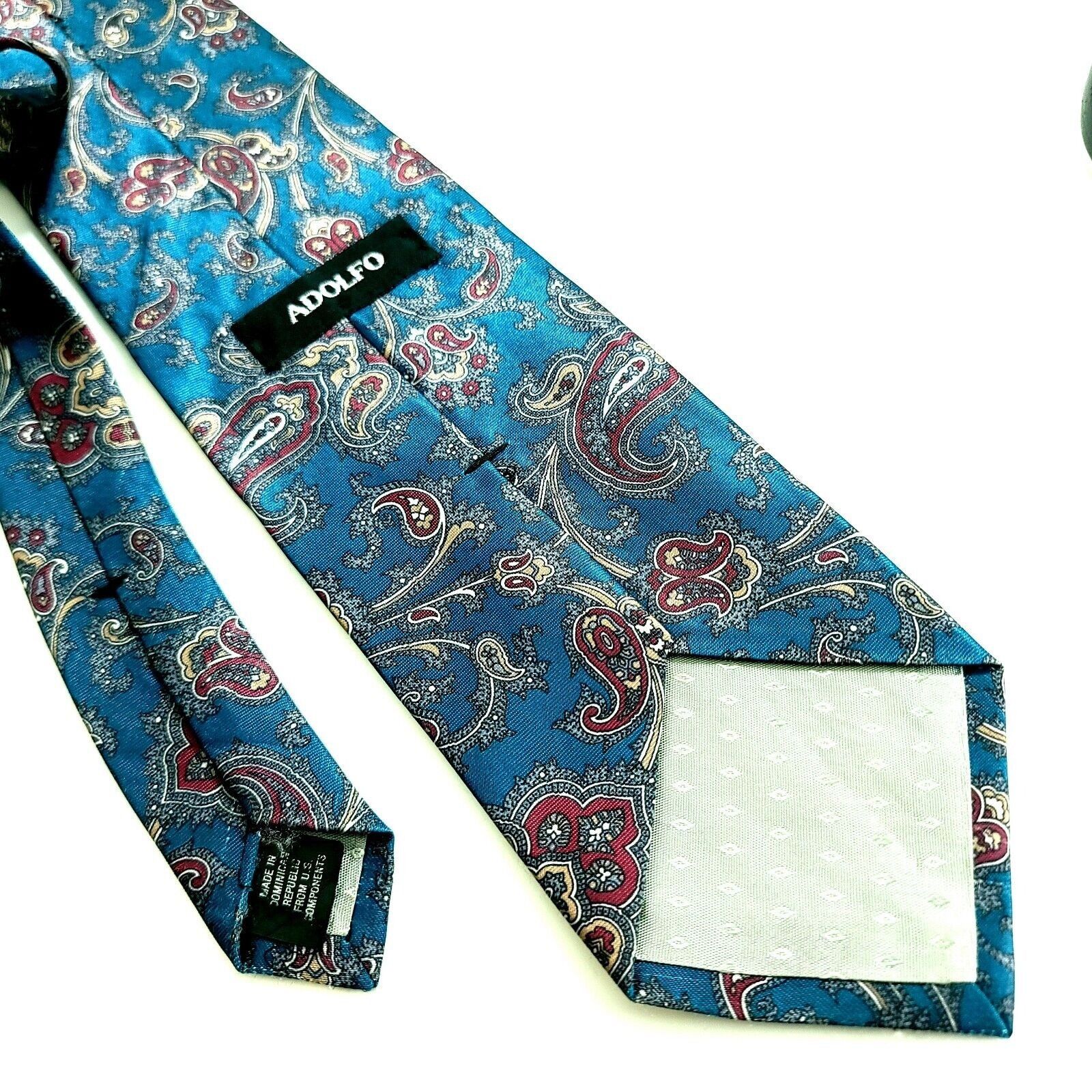 Vintage Adolfo Metallic Print Baroque Paisley Short Wide Silk Tie Size ONE SIZE - 6 Thumbnail