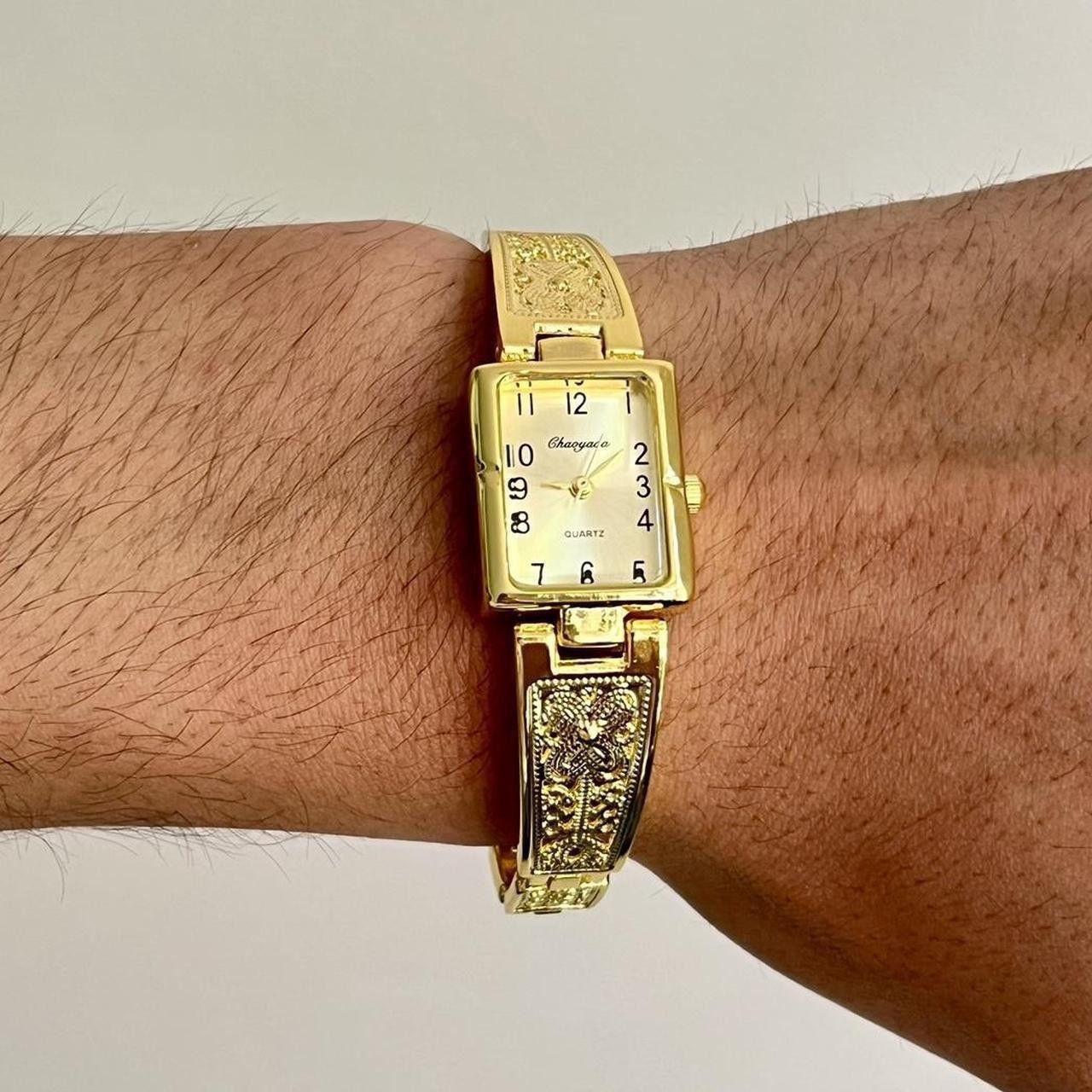 Japanese Brand y2k gold rectangle stainless steel quartz luxury watch Size ONE SIZE - 3 Thumbnail