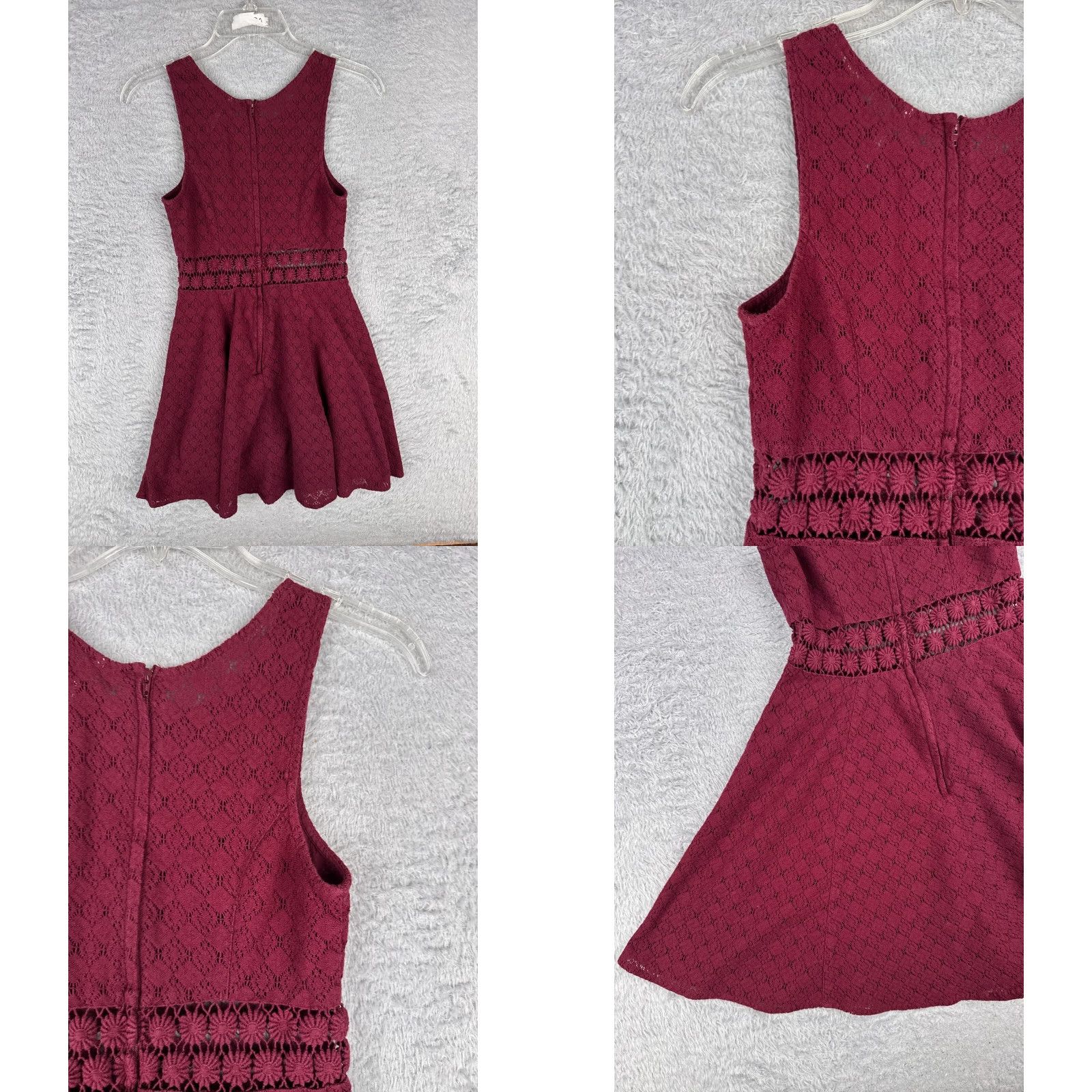 Free People VINTAGE Free People Dress Womens 4 Burgundy Cutout Daisy Waist Dress Cotton Blend Size S / US 4 / IT 40 - 9 Thumbnail