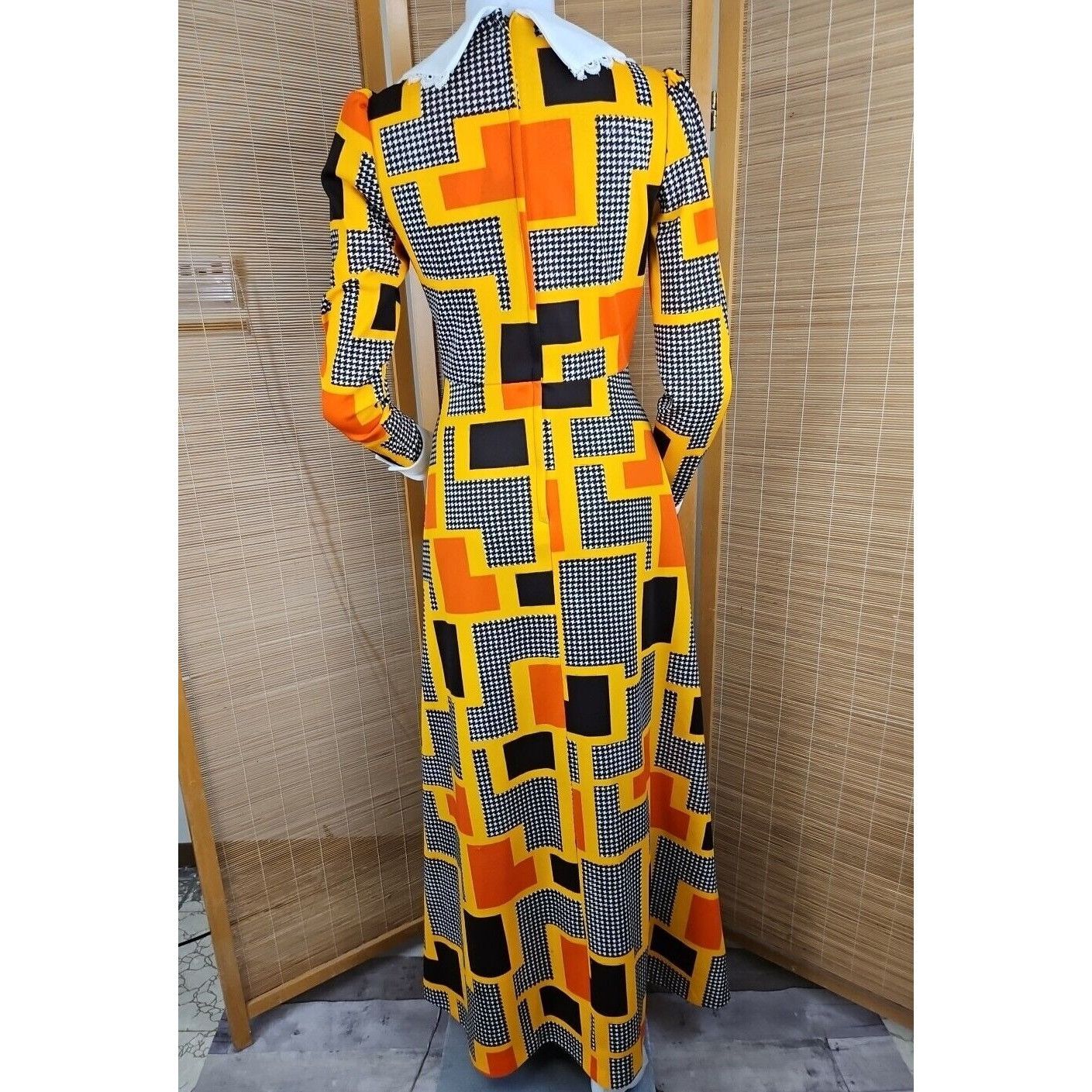 Vintage Vintage Psychedelic Dress Womens 12 Flashy Orange Yellow Geo Size S / US 4 / IT 40 - 4 Thumbnail