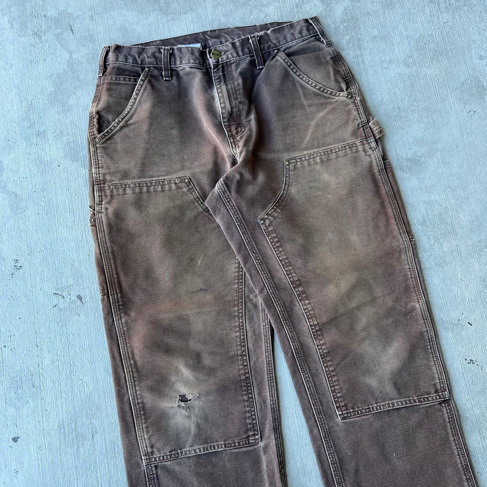 Carhartt × Vintage Carhartt brown faded double knee work wear carpenter pants Size US 31 - 2 Thumbnail