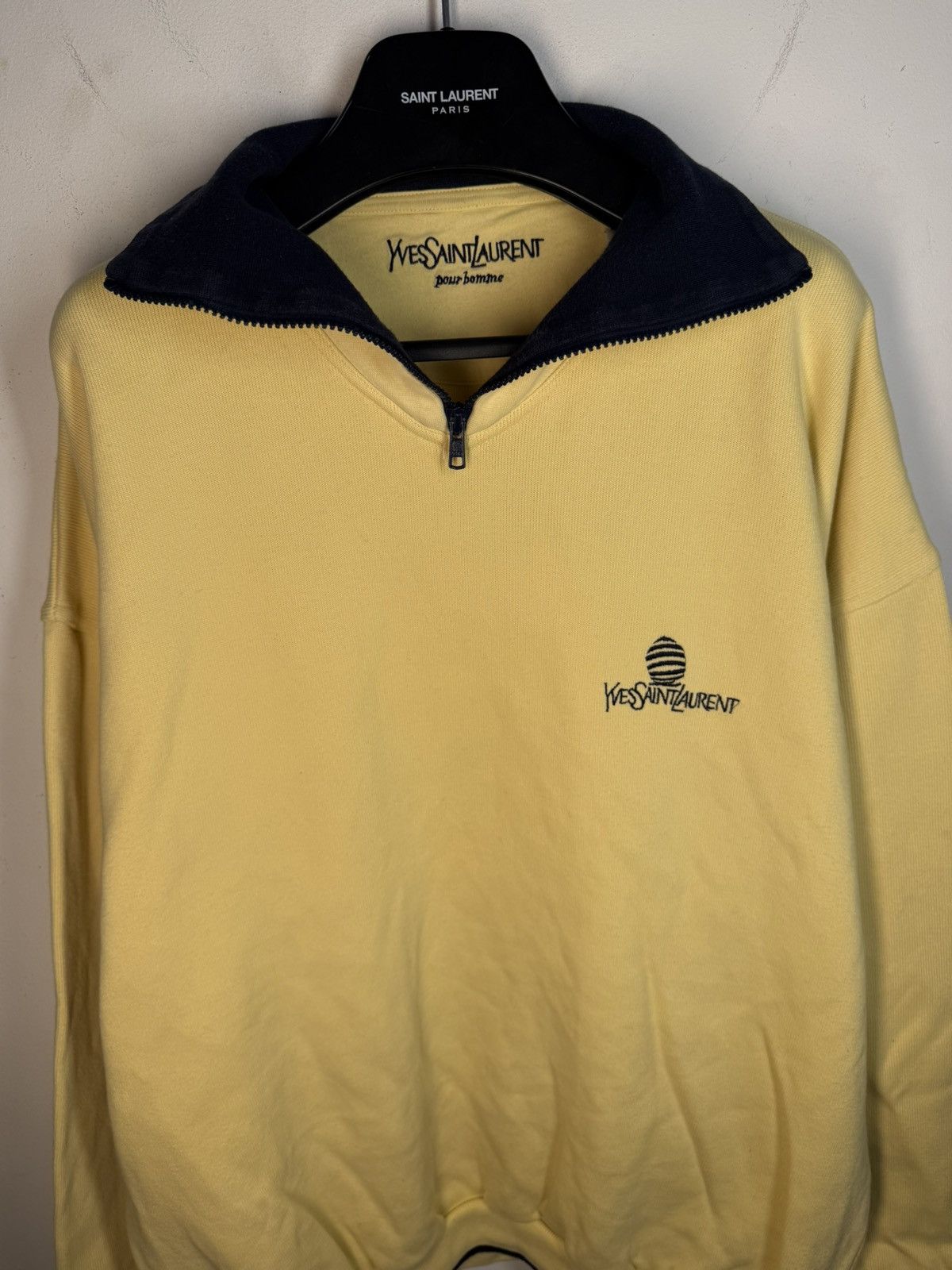 90s Yellow YSL Sweatshirt 1/4 Quarter Zip Vintage Old Money