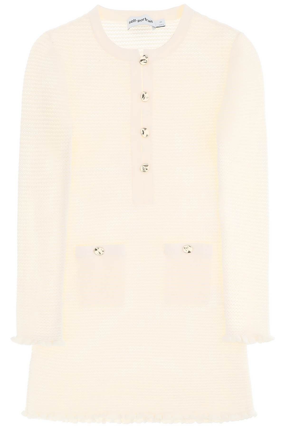 image of Self Portrait "mini Pointelle Knit Dress In in Bianco, Women's (Size Small)