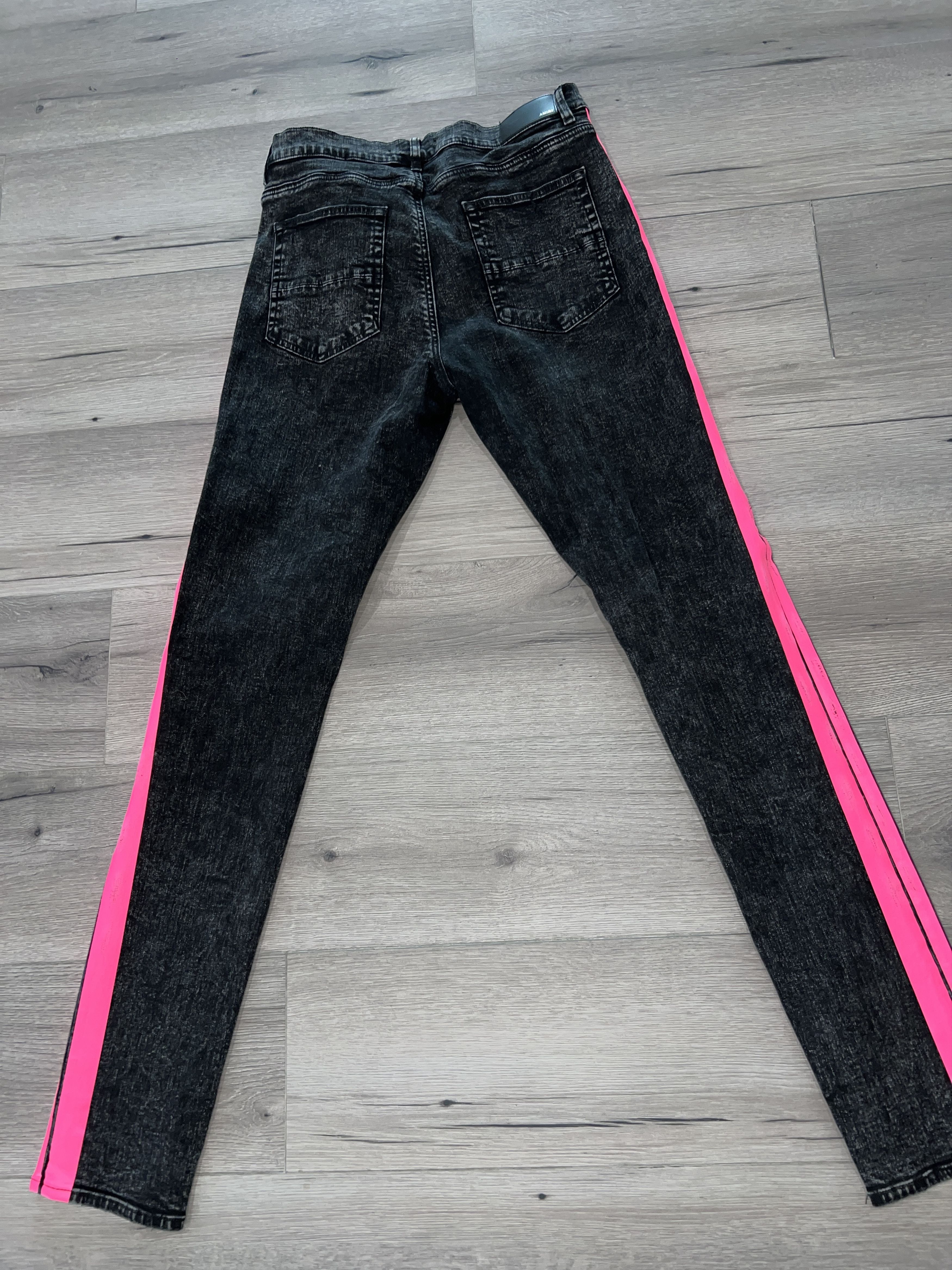 Amiri AMIRI Broken Track Acid Wash Jean Black/Neon Pink Size US 38 / EU 54 - 6 Thumbnail