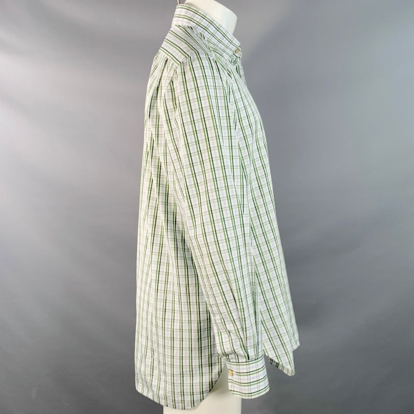 Kiton White Green Plaid Cotton Curved Cutaway Long Sleeve Shirt Size US M / EU 48-50 / 2 - 3 Thumbnail