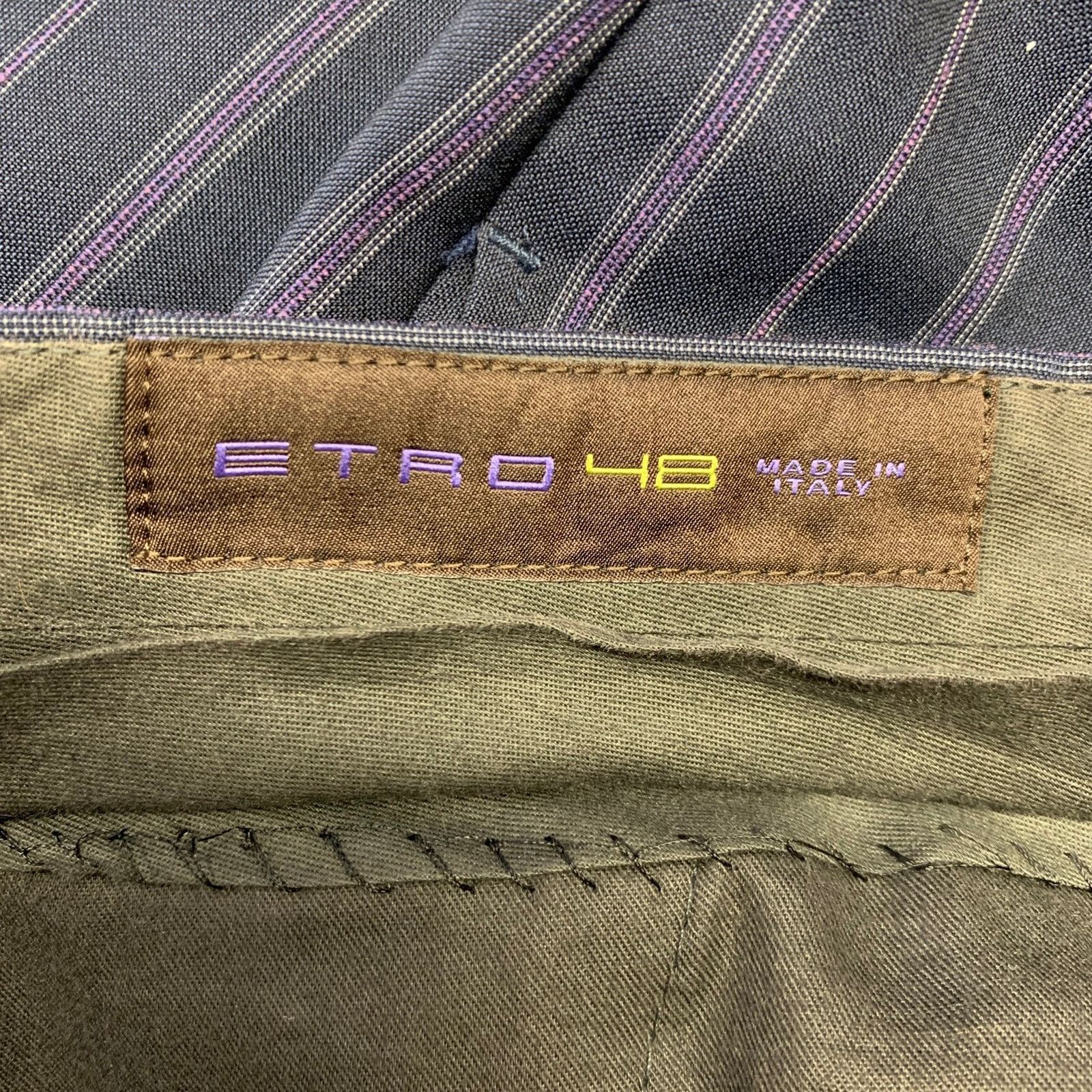 Etro ETRO Size 38 Navy Purple Pinstripe Wool Notch Lapel Suit Size 38R - 10 Thumbnail